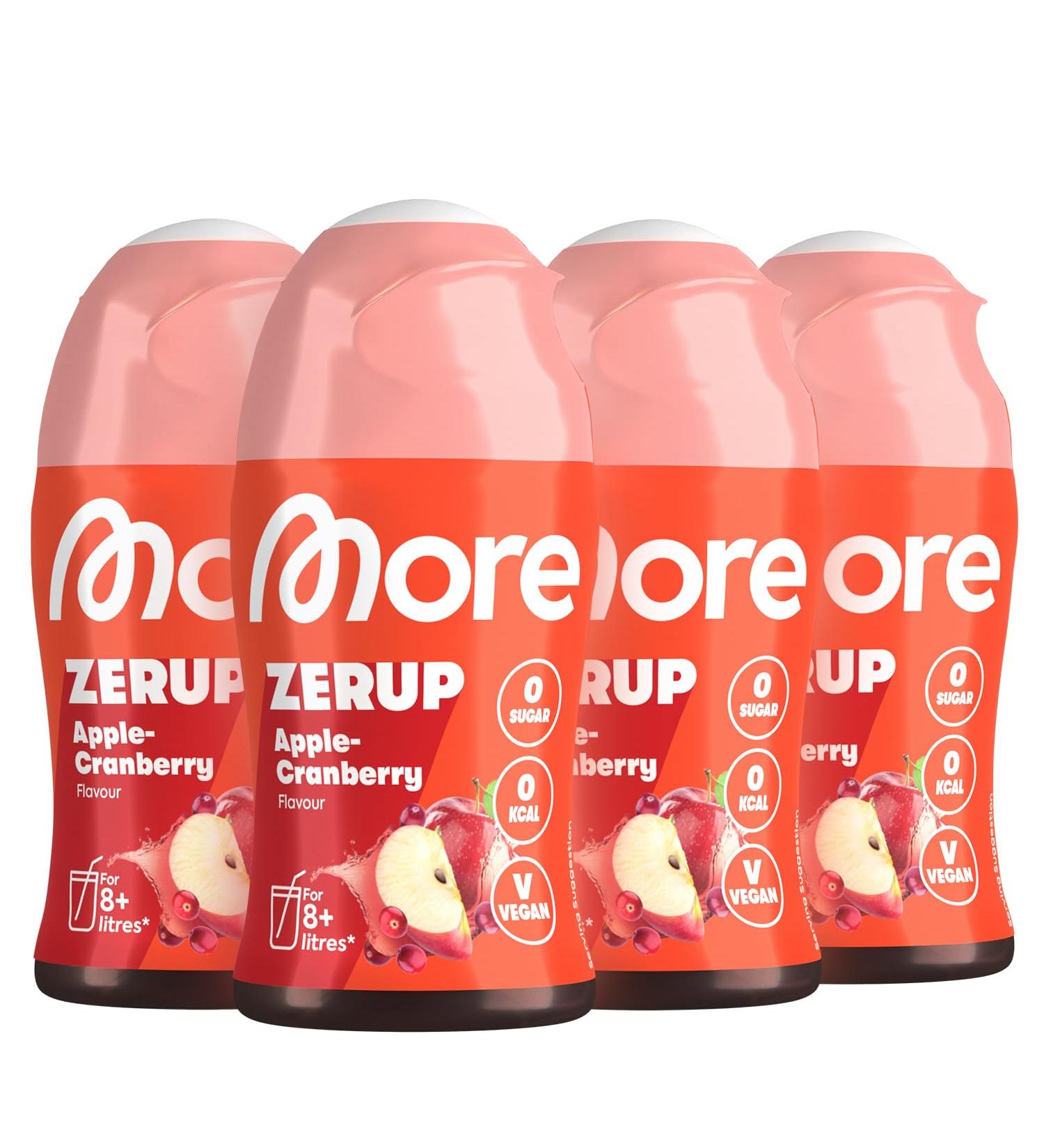 More Zerup Apple Cranberry Syrup - Sugar-Free Vegan Zero Calories | 4x65ml | Makes 32L of Flavorful Drink - Made in Germany - Buy Online on GoSupps.com