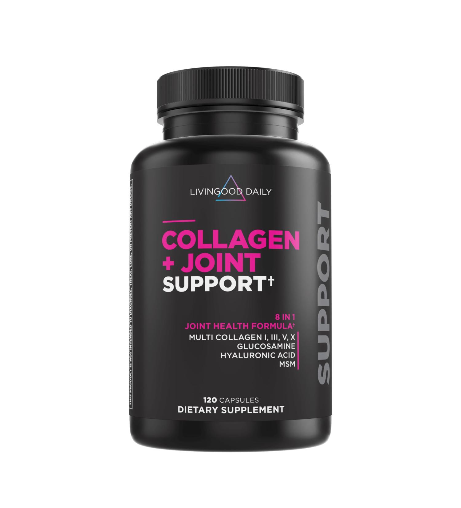Livingood Daily Collagen + Joint Support Grass Fed Multi Collagen Peptides I III V X with Hyaluronic Acid Joint Support Supplement for Women & Men Hair Skin Nails Keto & Gluten Free 120 Capsules - Buy Online on GoSupps.com
