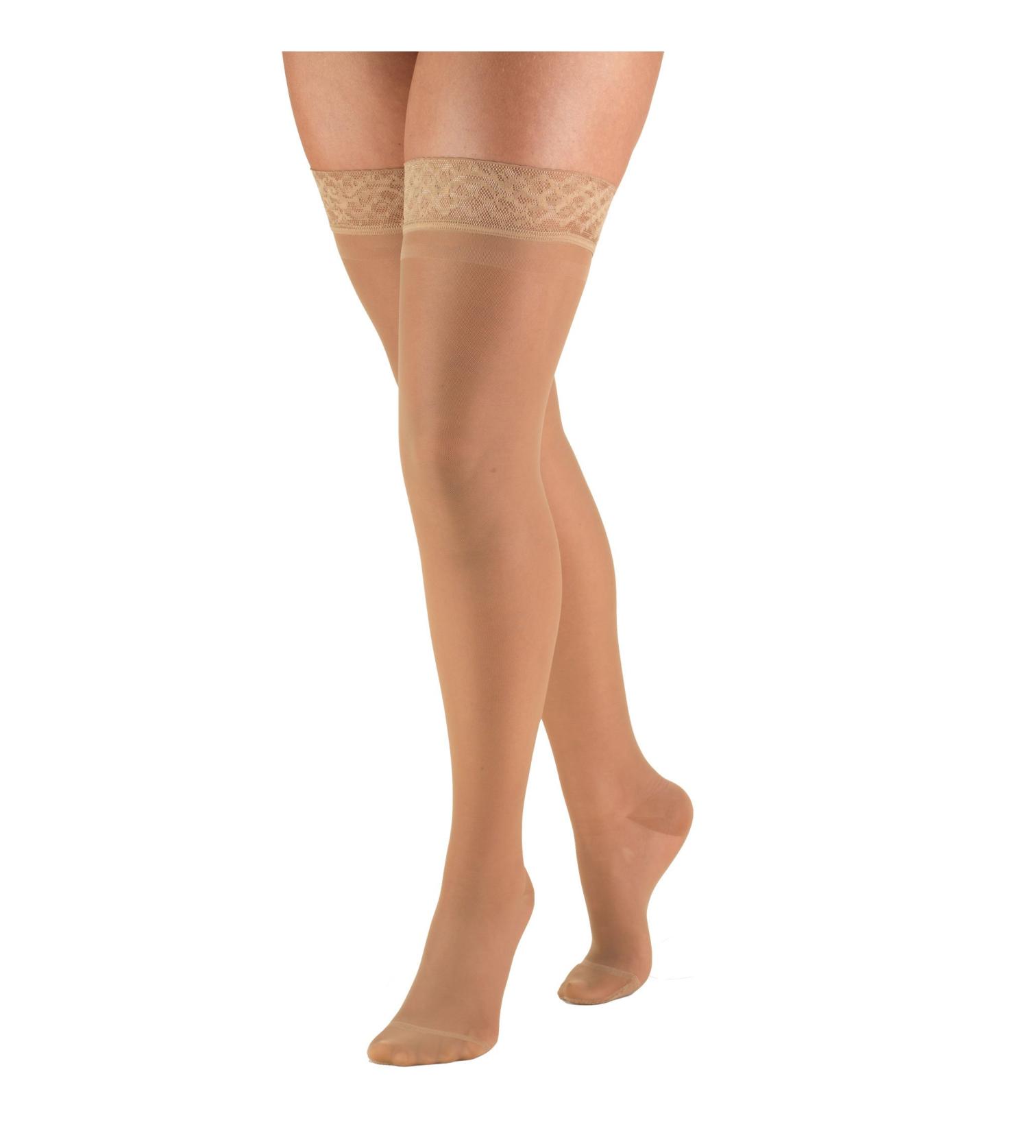 Truform Sheer Compression Stockings 15-20 mmHg Women's Thigh High Length 20 Denier Beige Large