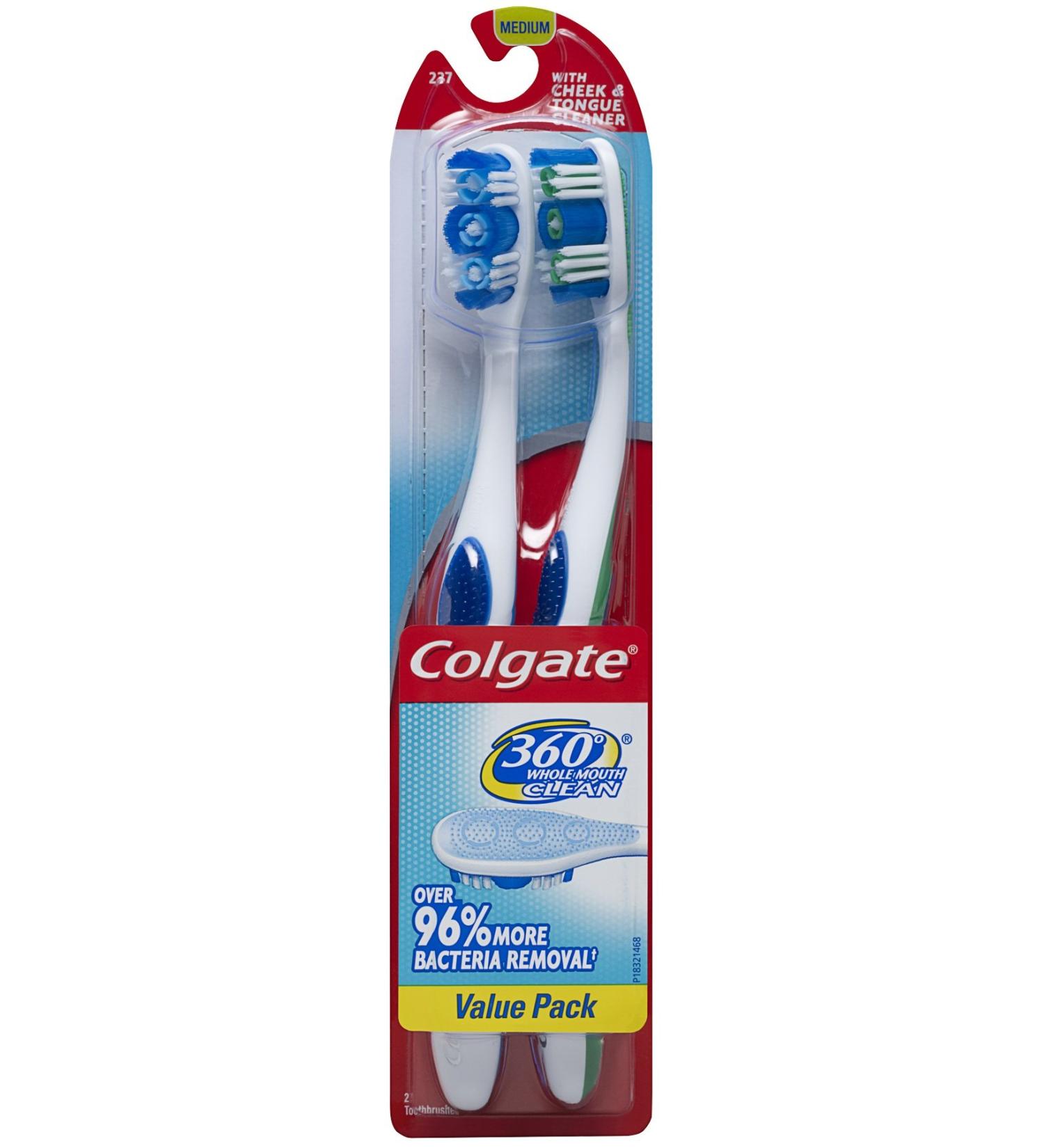 Colgate 360 Degree Adult Full Head Medium Twin Toothbrush 2-Count (Pack of 2)