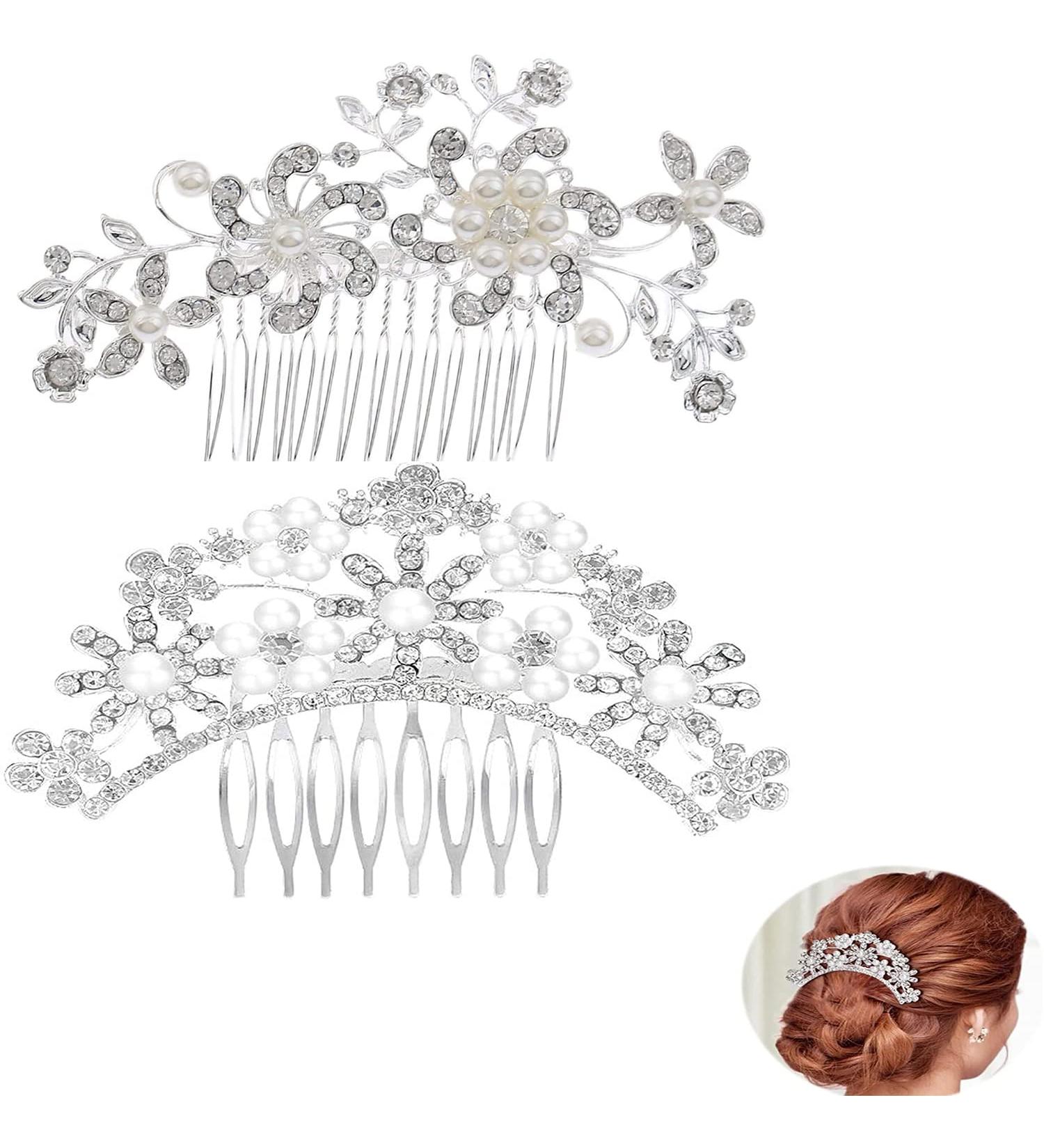 2 Pieces Bridal Pearl Hair Comb Light Rose Gold Wedding Pearl Hair Accessories for Bride Bridesmaid Handmade Pearl Hair Slides for Women - Buy Online on GoSupps.com