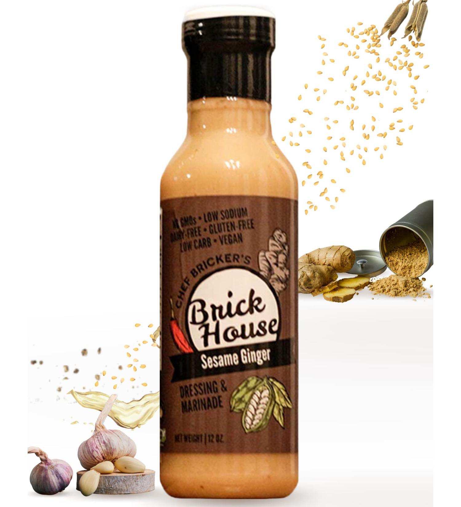Brick House Vinaigrettes Sesame Ginger Salad Dressing - Vegan, Keto, Paleo, Low Sodium, Low Carb, Gluten Free, Dairy Free - 12 oz - Buy Online on GoSupps.com