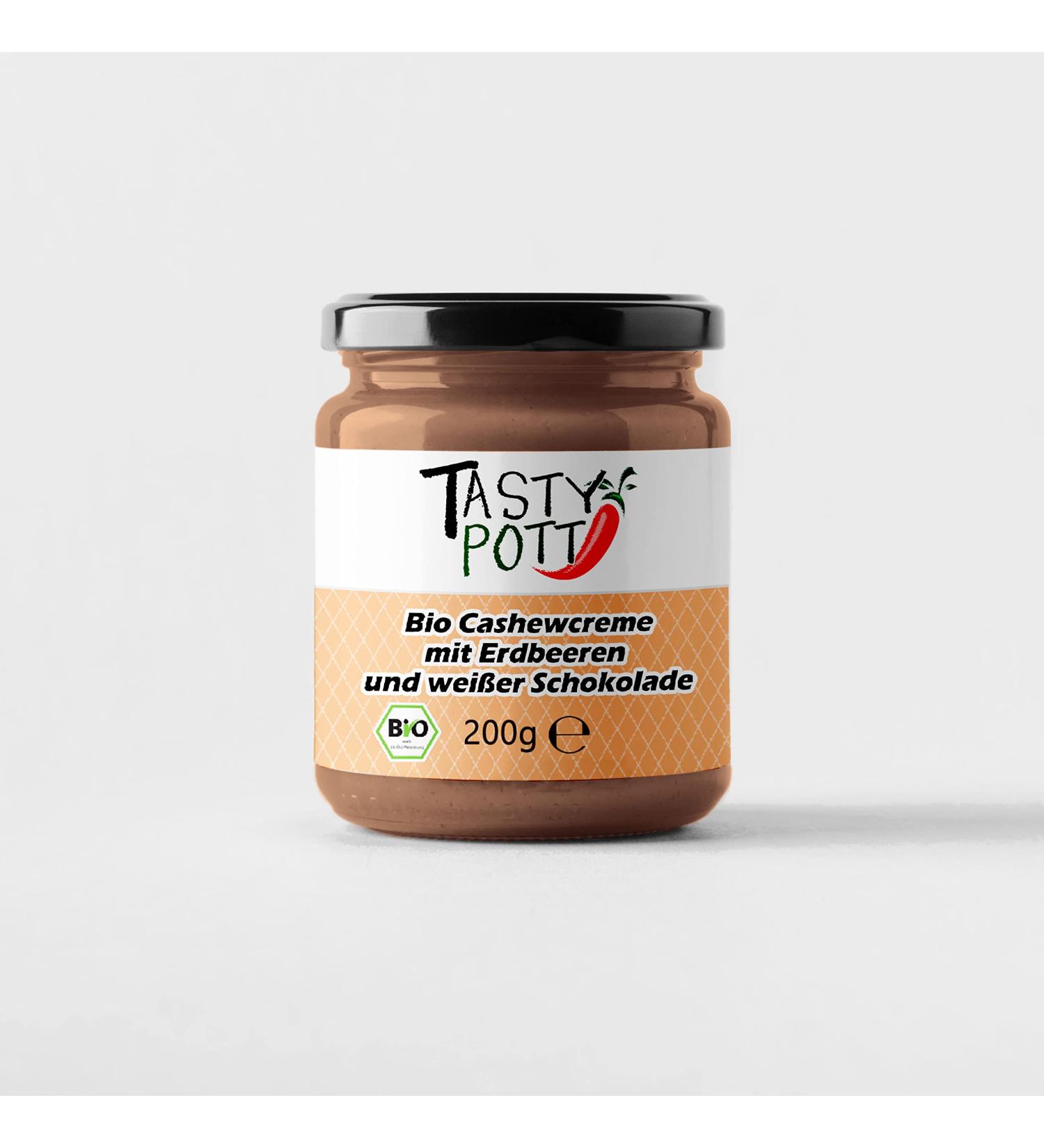  TASTY POTT Tasty Pott Organic Cashew Cream with Strawberries and White Chocolate | Creamy Spread | White Chocolate | Spread | Nut Cream | 200g Jar - Buy Online on GoSupps.com