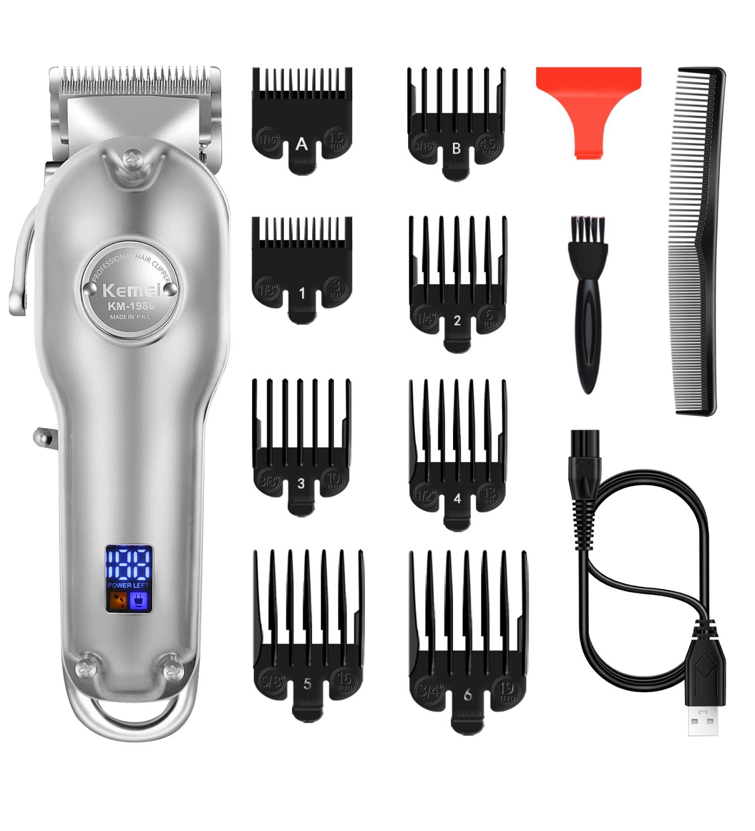 Kemei Cordless Hair Trimmer for Men - Professional Men's Hair Clippers with LED Display - Silver - Buy Online on GoSupps.com