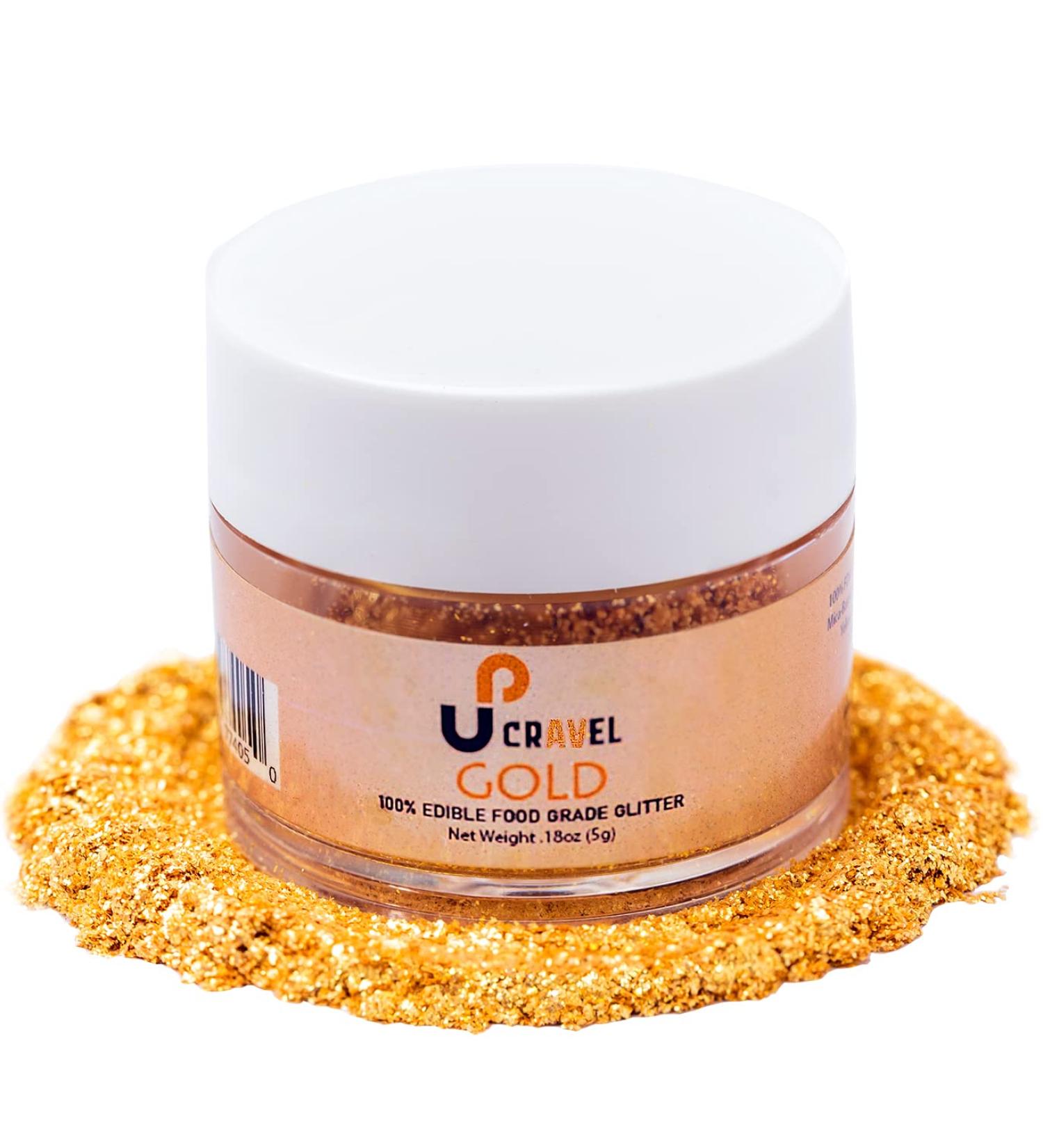 Edible Glitter for Drinks, Food & Desserts - 100% Edible Tasteless Sprinkles for Cake Decorating - Vegan, Gluten & Nut Free - Made in USA - Gold 0.18oz - Buy Online on GoSupps.com