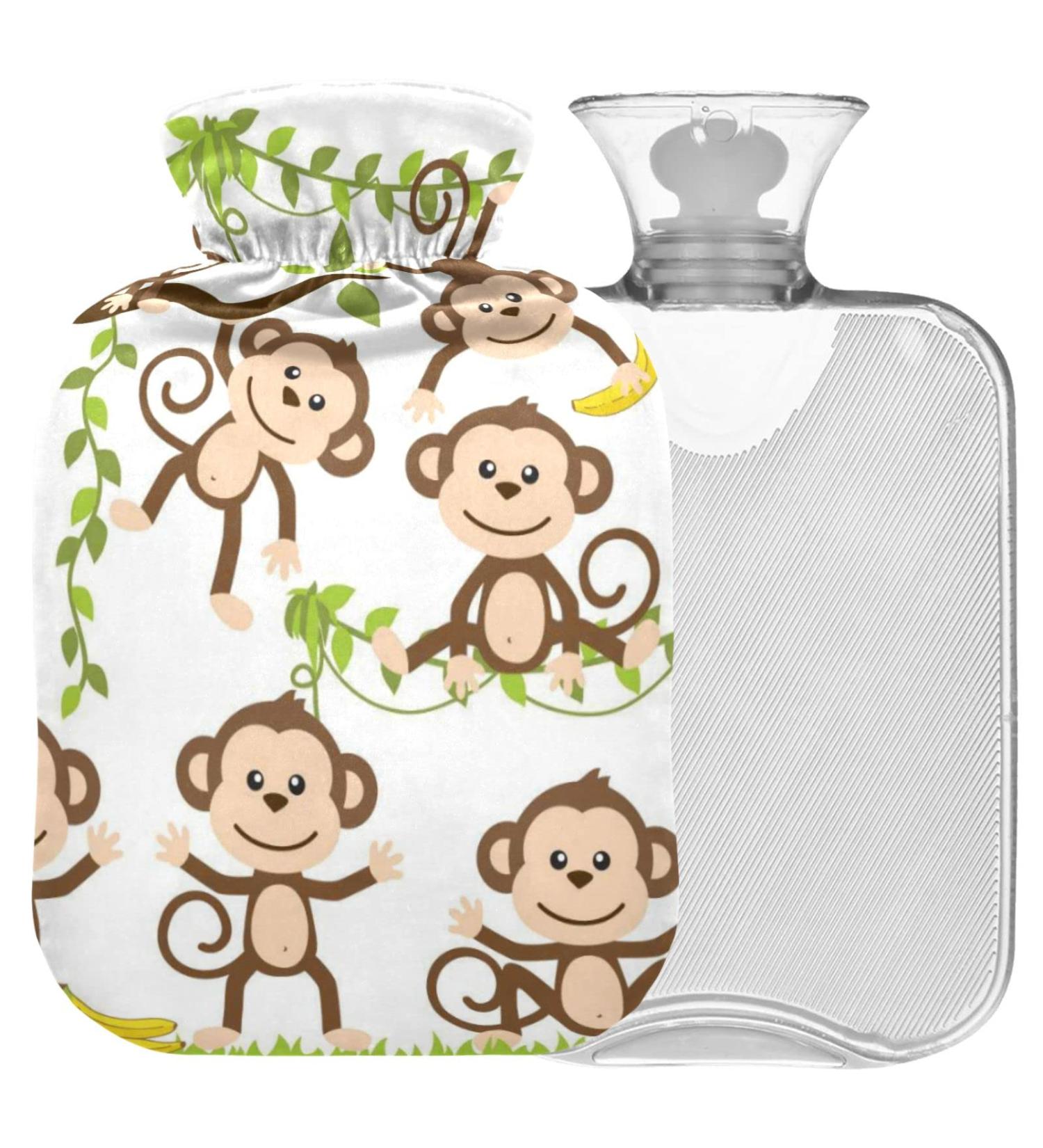 NAANLE Cartoon Monkey Hot Water Bottle - 1L Transparent Heat Bottle for Bed Hand & Foot Warmer Pain Relief & Cold Therapy - Buy Online on GoSupps.com