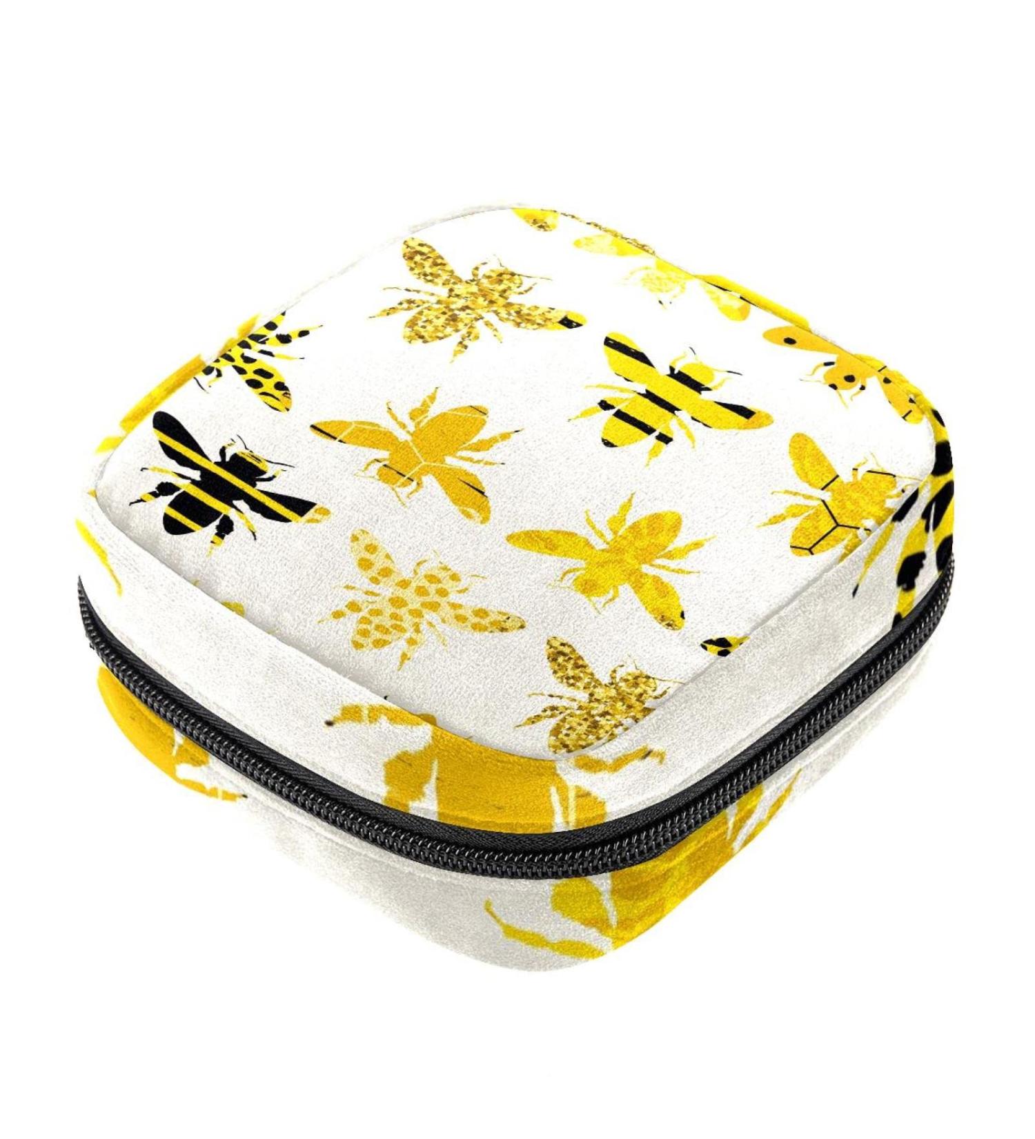 Stylish Menstruation Pad Bag with Zipper - Women's Golden Glitter Bee Napkin and Tampon Bag | Perfect for Women & Girls - Buy Online on GoSupps.com