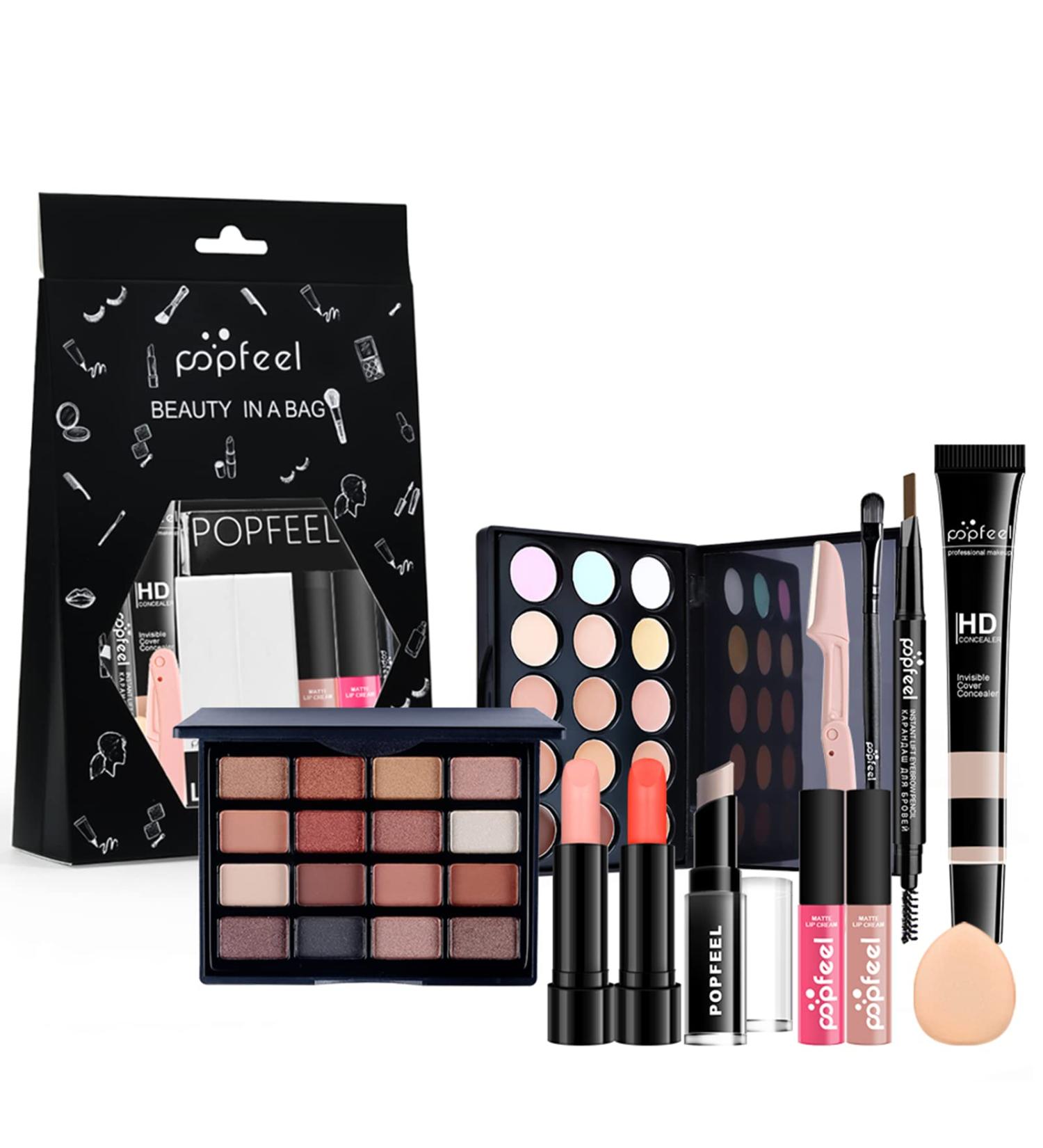 Holzsammlung All In One Makeup Kit - Starter Cosmetics Set for Women, Girls & Teens | Eyeshadow Palette, Lipstick, Eyebrow Pencil, Concealer, Powder Puff | A06 Gift Set - Buy Online on GoSupps.com