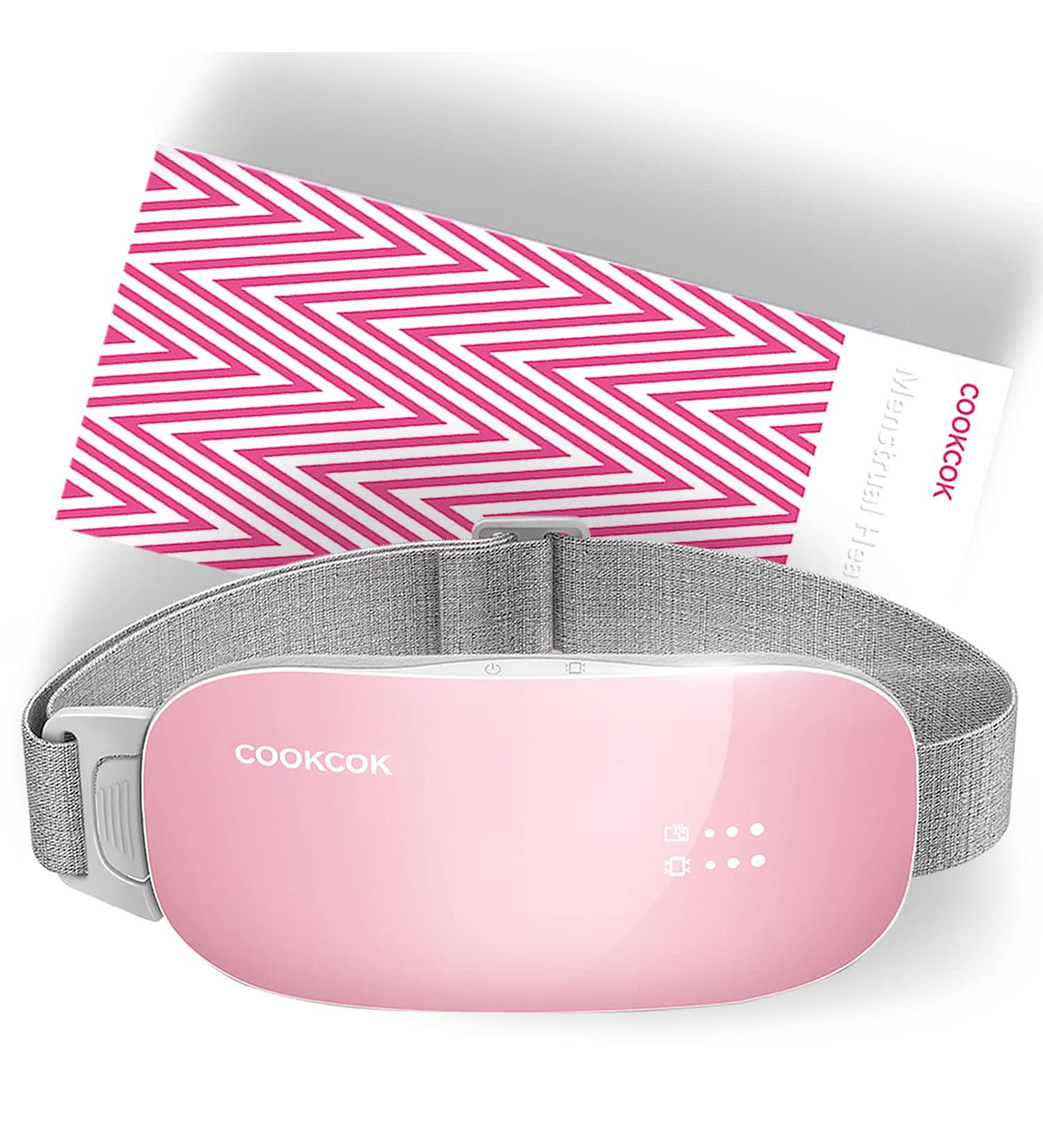 COOKCOK Menstrual Heating Pad - Portable, Cordless, Electric Relief for Cramps & Period Pain - 3 Heat Levels & Massage Modes - Pink - Buy Online on GoSupps.com