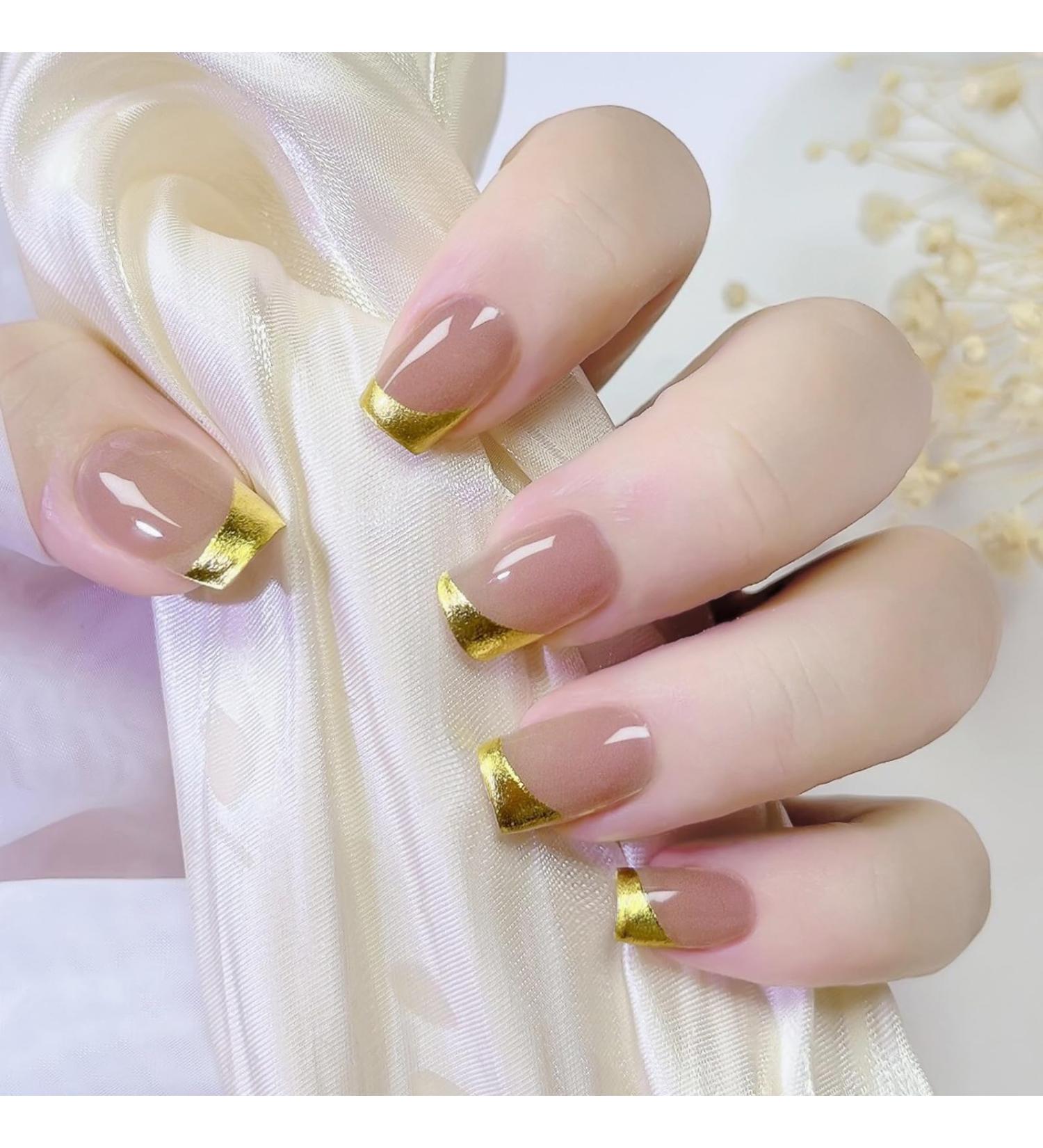 Semi Cured Gel Nails Strips - 20 Stickers Nail Wraps - Soft Self-Adhesive Gel Nail Stickers - Gold Glitter Gel Nail Strips for Nails Manicure Nail Wraps UV/LED Lamp Required Gold Edge - Buy Online on GoSupps.com