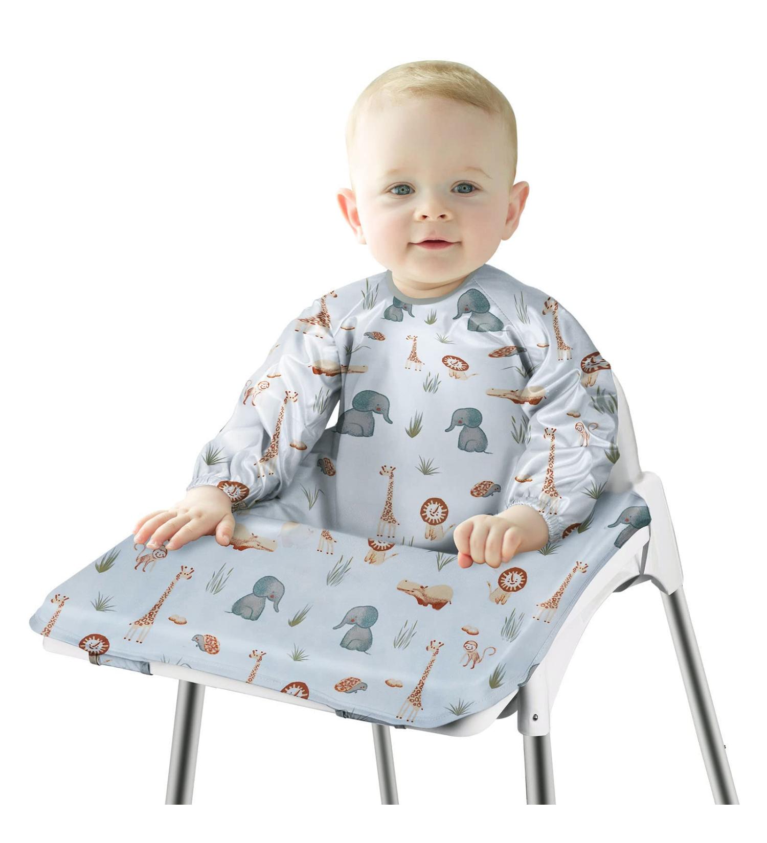 Vicloon Baby Bibs with Sleeves - Waterproof Long Sleeve Feeding Apron for Infant & Toddler - Blue - Buy Online on GoSupps.com