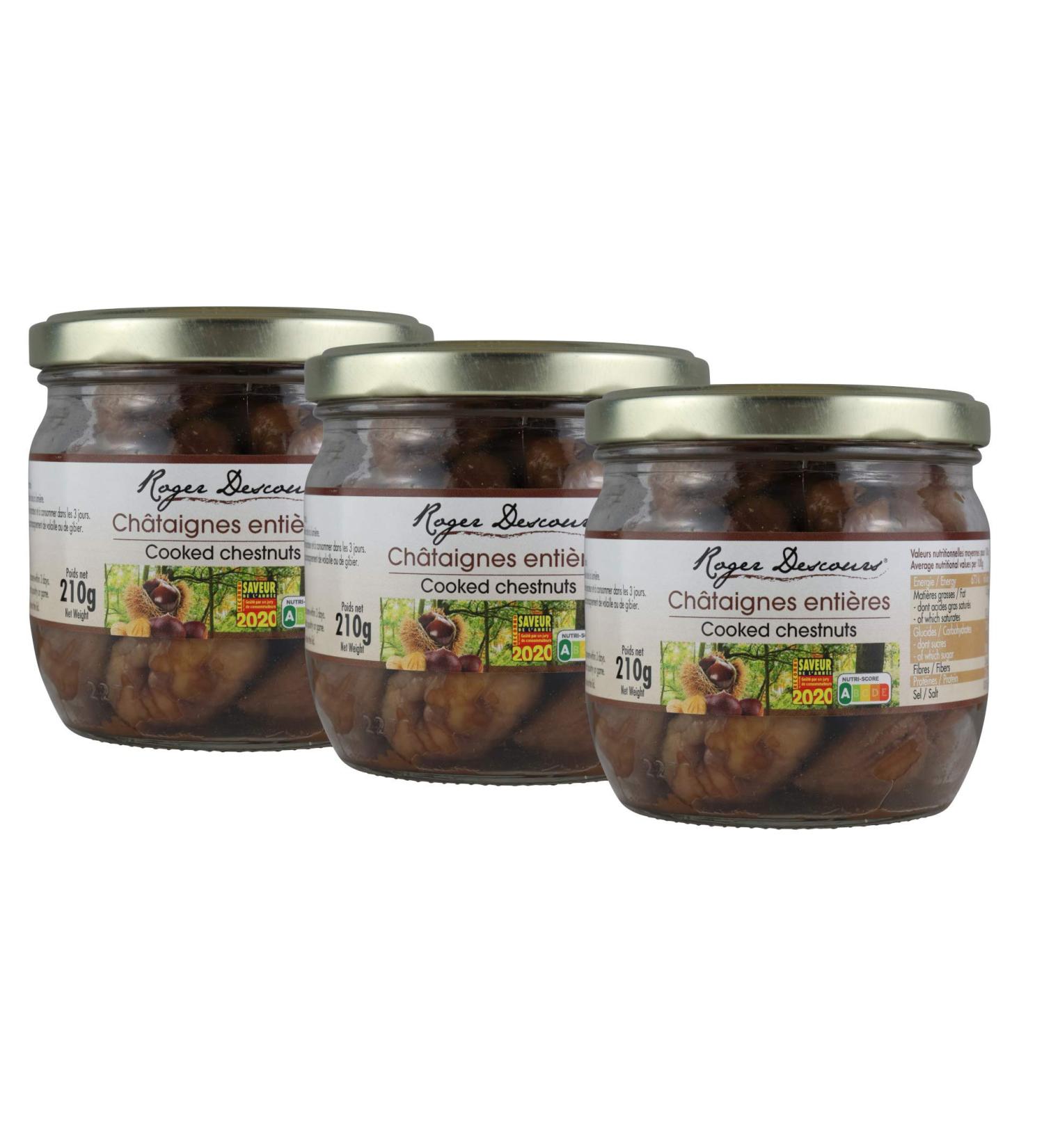 Pack of 3 cooked chestnuts - sweet chestnuts 3 x 210 grams in a glass jar peeled 210 g (pack of 9)