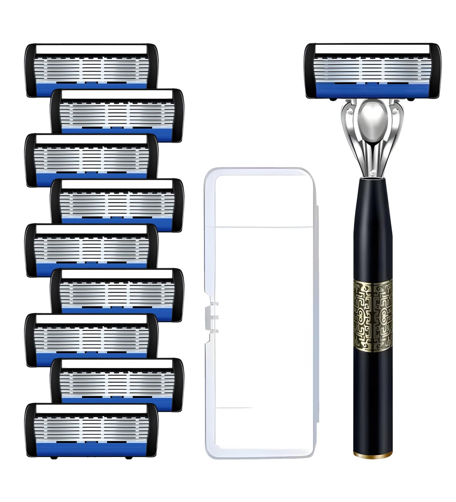 Professional 9-Blade Manual Razor Set with Knife Holder - Premium Hairdressing Replacement Blades for Men | Perfect Gift for Grooming Enthusiasts - Buy Online on GoSupps.com