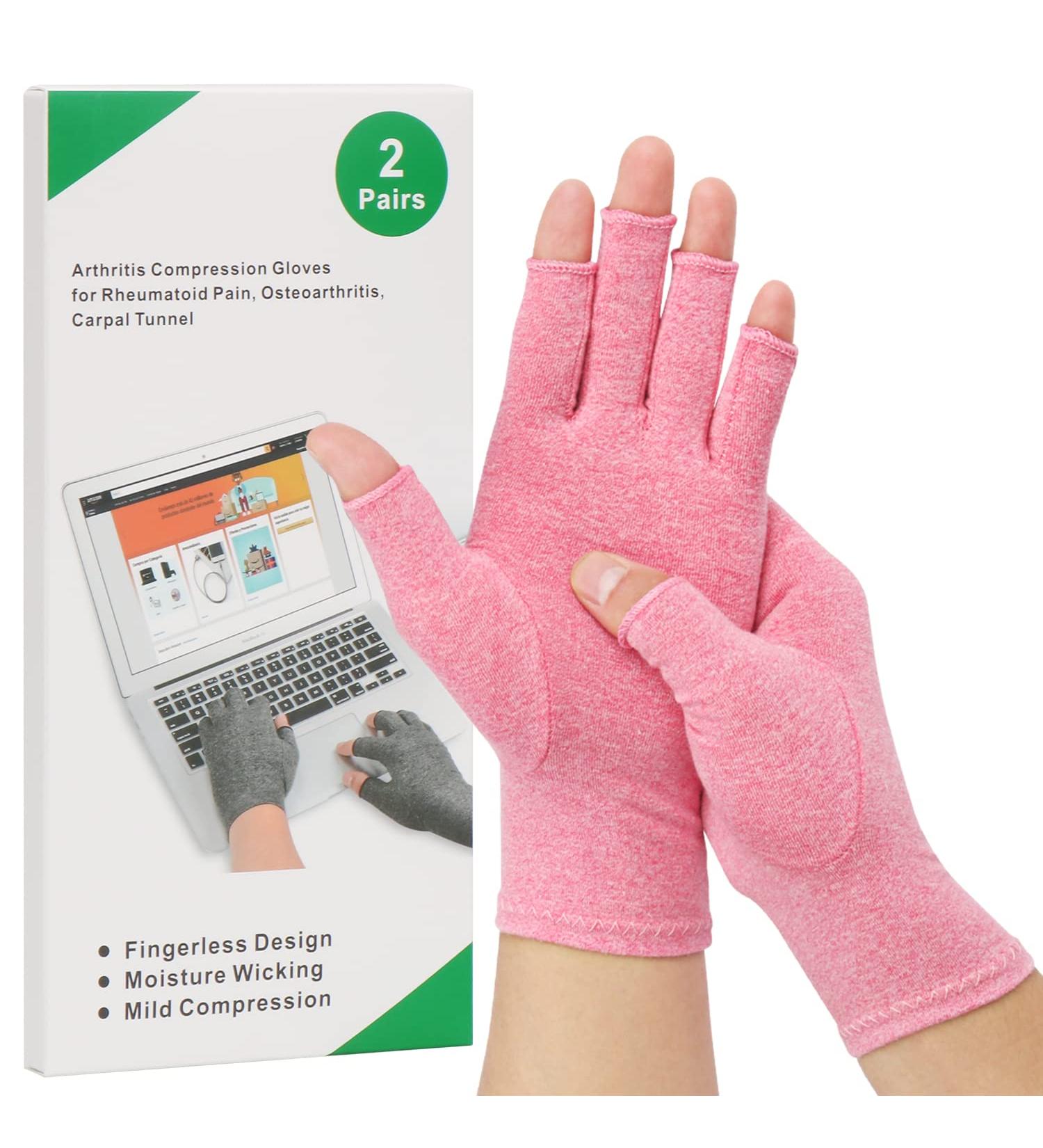 2-Pair Arthritis Compression Gloves for Rheumatoid & Osteoarthritis Relief - Fingerless Breathable Moisture-Regulating for Men & Women (Pink Size S) - Buy Online on GoSupps.com