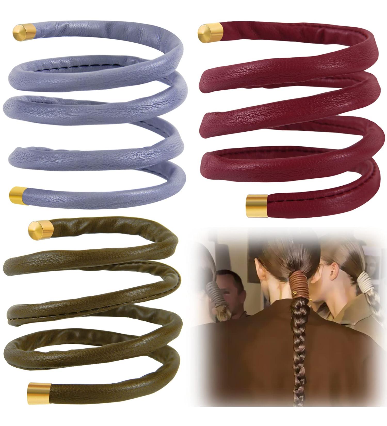 3Pcs Leather Hair Ties Ponytail Holders - Red Brown Grey | French Hairstyle Wraps - Buy Online on GoSupps.com