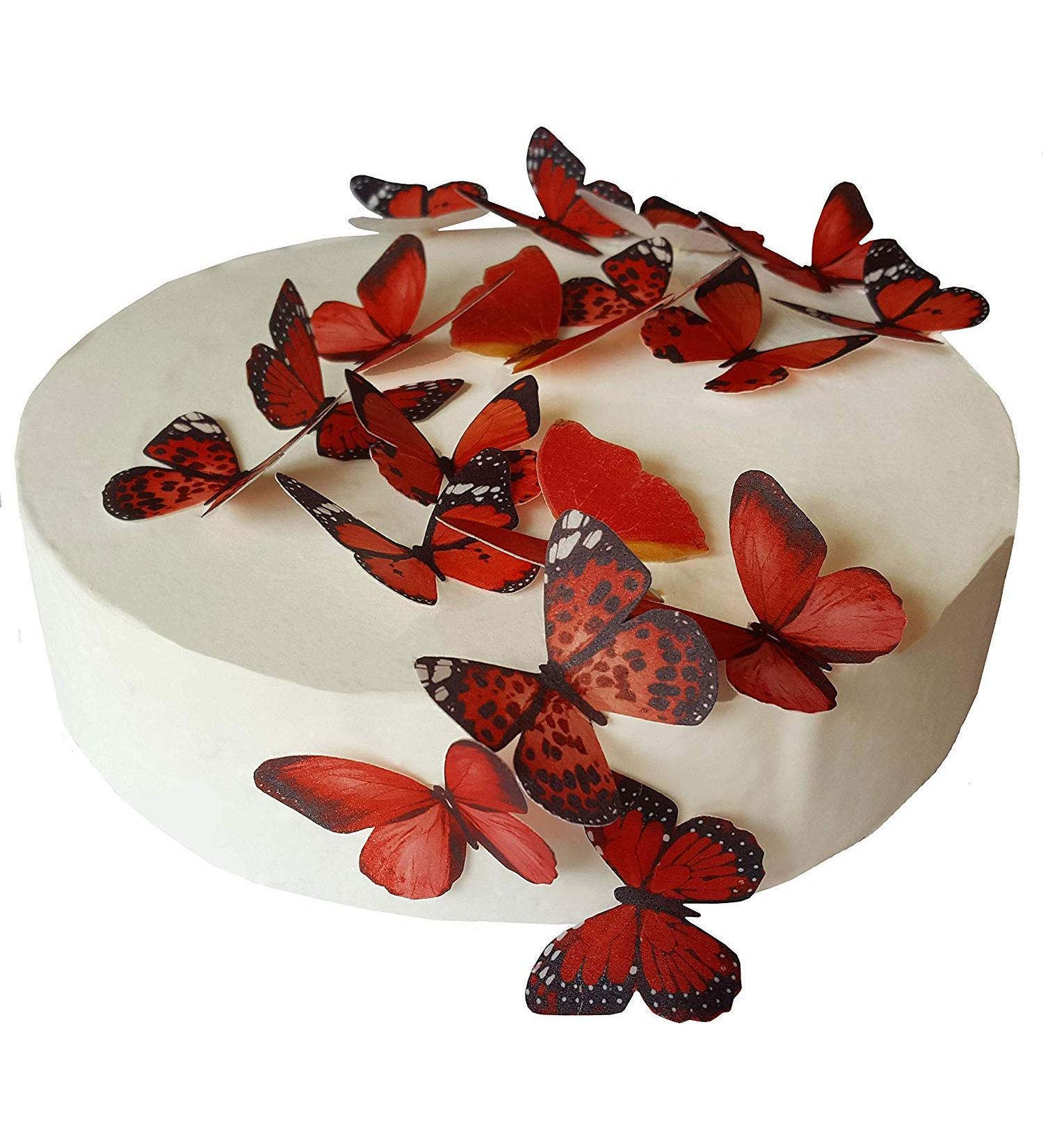 24 x pre -cut beautiful red butterflies edible rice paper/Oblate paper cake decoration decoration cupcake cake dessert birthday party wedding baby party Valentine's day (m)