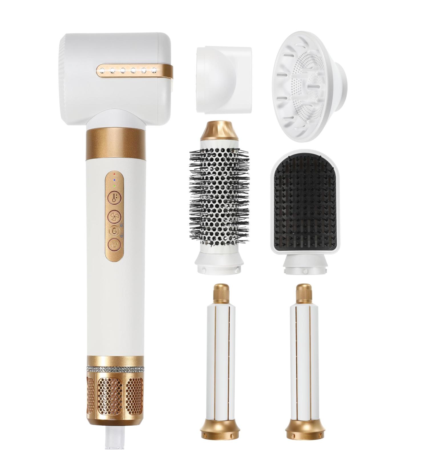 VOCOSTE 7-in-1 Hair Dryer Brush - 1400W Hot Air Brush with Adjustable Heat & Speed Fast Heating Ideal for All Hair Types - White Gold Tone - Buy Online on GoSupps.com