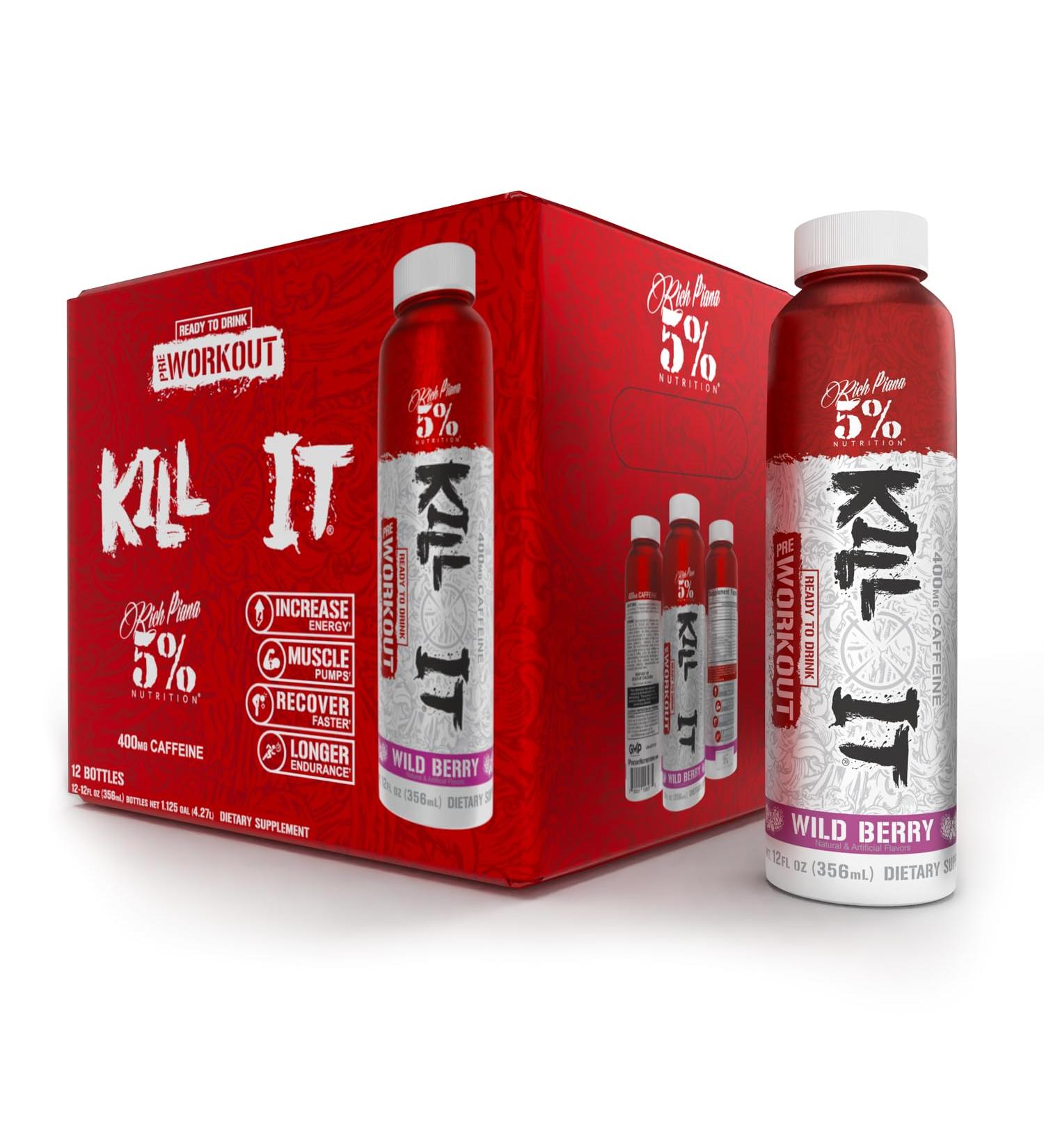 5% Nutrition Kill It Ready-to-Drink High Stim Pre Workout | 400mg Caffeine Energy Drink | Extreme Pump Endurance Focus & Hydration | Citrulline Beta Alanine Taurine | 12 Pack (Wild Berry) Wild Berry 12 Fl Oz (Pack of 12) - Buy Online on GoSupps.com