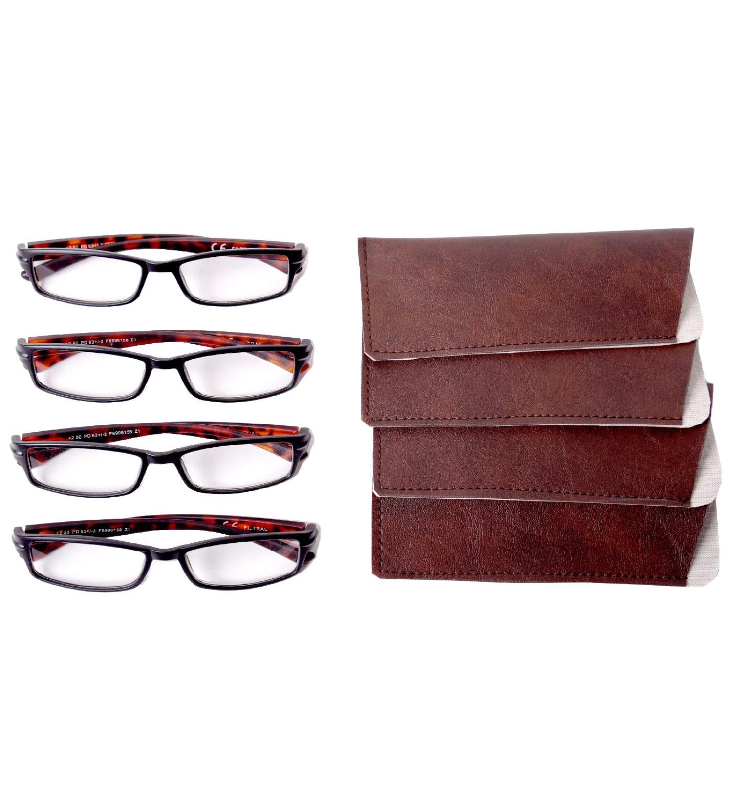 Filtral Reading Glasses Set - 4-Pack Diopter +1.0 to +3.5 | Stylish Cases | Visual Aid for Men - Buy Online on GoSupps.com