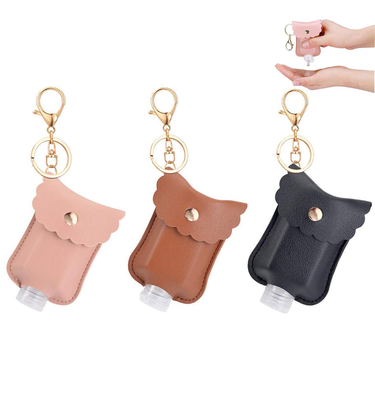 LDIWEE Hand Sanitizer Holder 3 Pack - Portable Squeeze Bottles 2oz with Leather Case Keychain - Buy Online on GoSupps.com