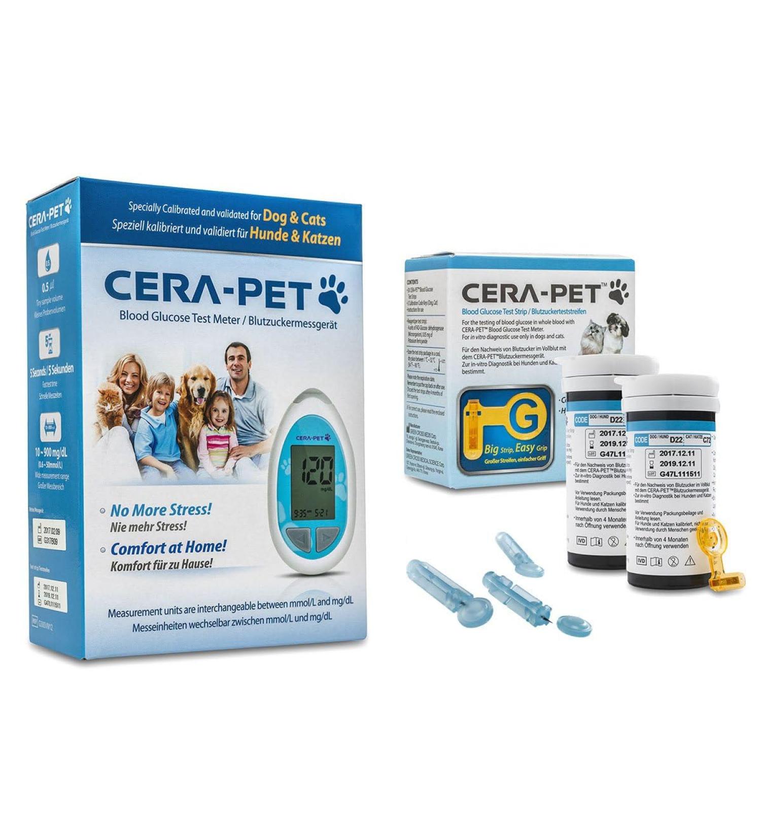 Cera-Pet Blood Glucose Meter Set for Dogs & Cats - Value Pack with 50 Test Strips & 50 Lancets - Best for Pet Diabetes Management - Buy Online on GoSupps.com