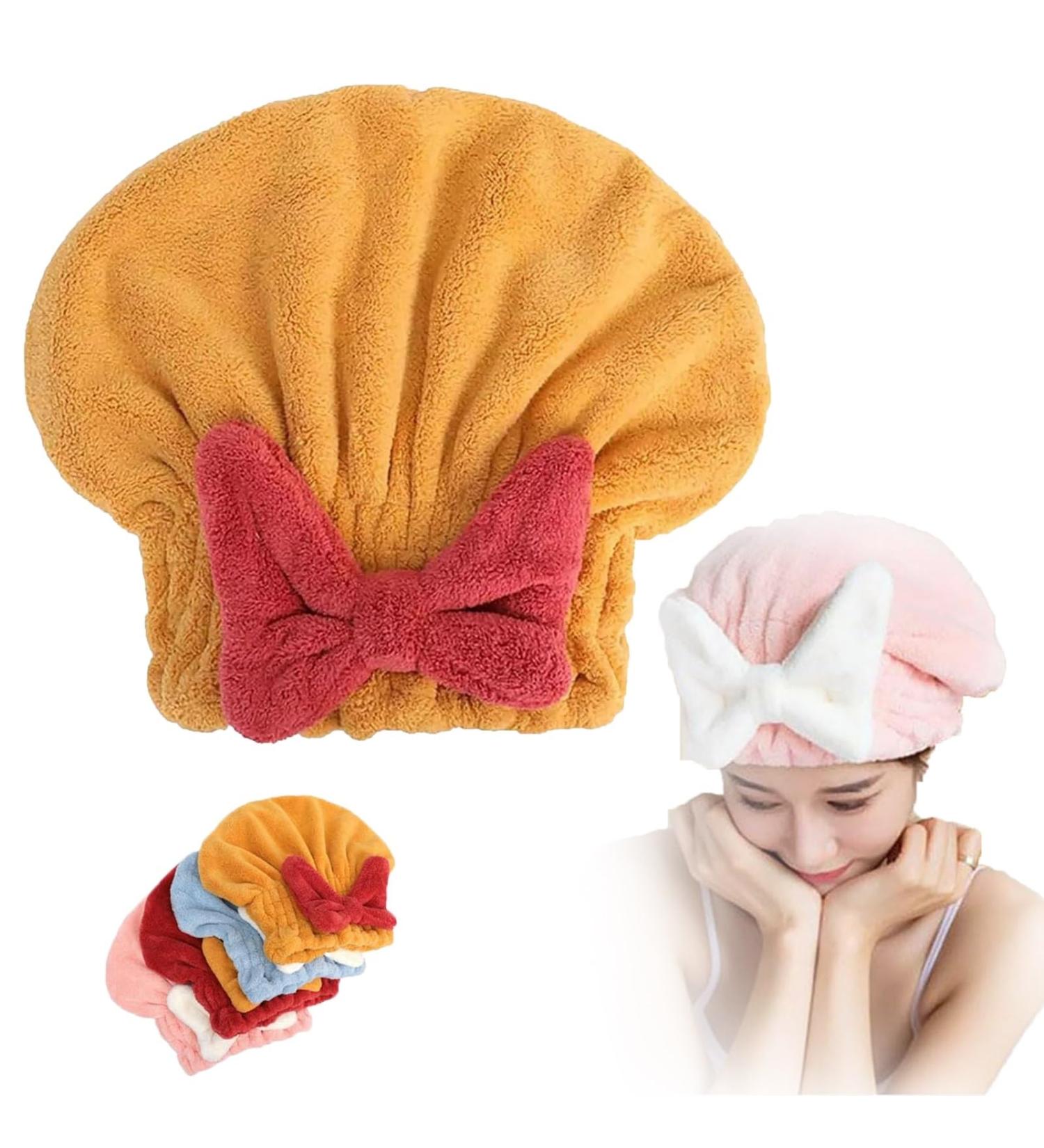 2024 Super Absorbent Microfiber Hair Towel Wrap for Women - Quick Drying Wet Hair Towel with Bow Knot (Yellow) | International Shipping Available - Buy Online on GoSupps.com