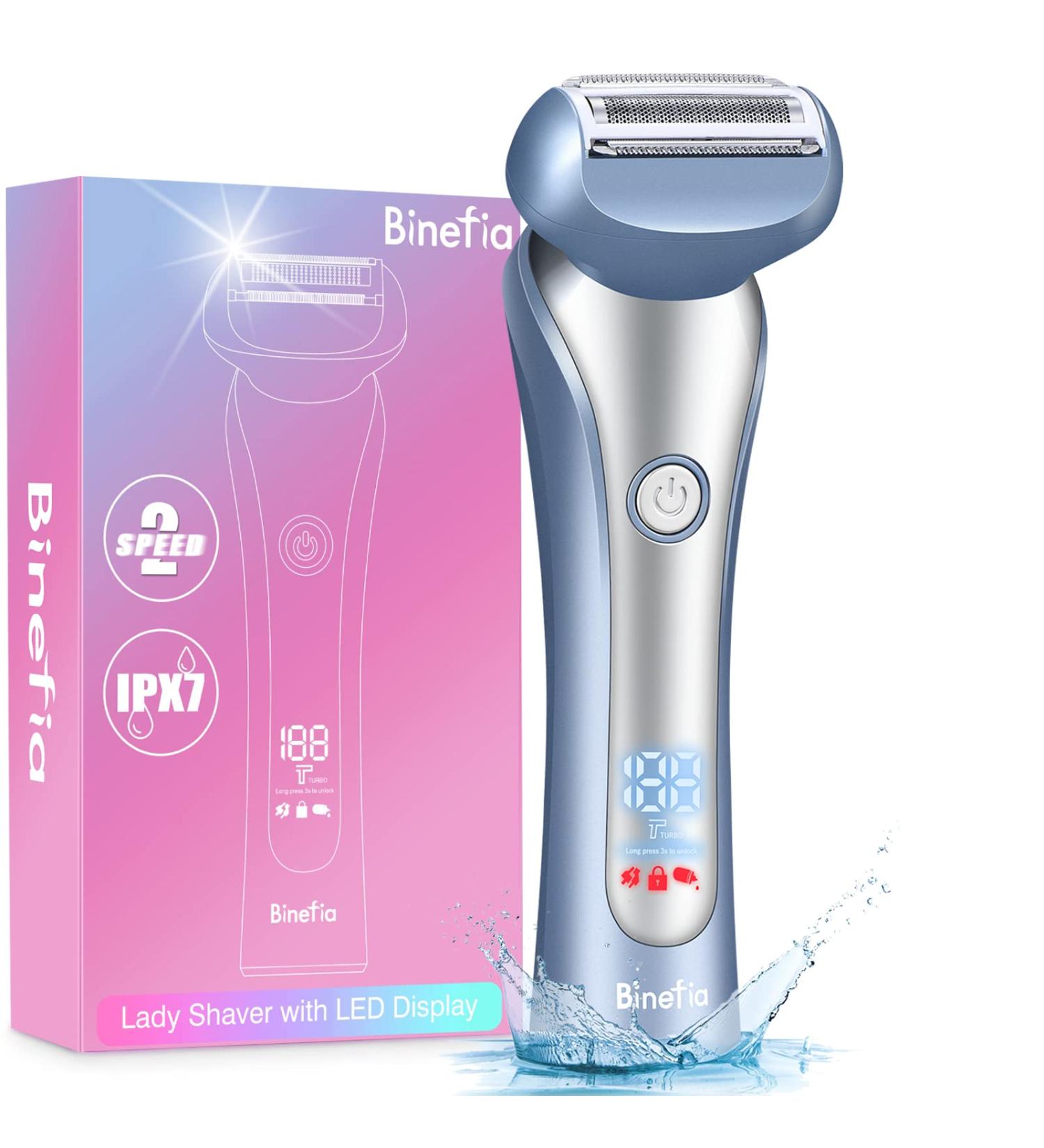 Binefa Electric Razor for Women with LED Display - Cordless Bikini Trimmer for Legs & Underarms - Wet/Dry Hair Removal - USB Charged - Sky Blue - Buy Online on GoSupps.com