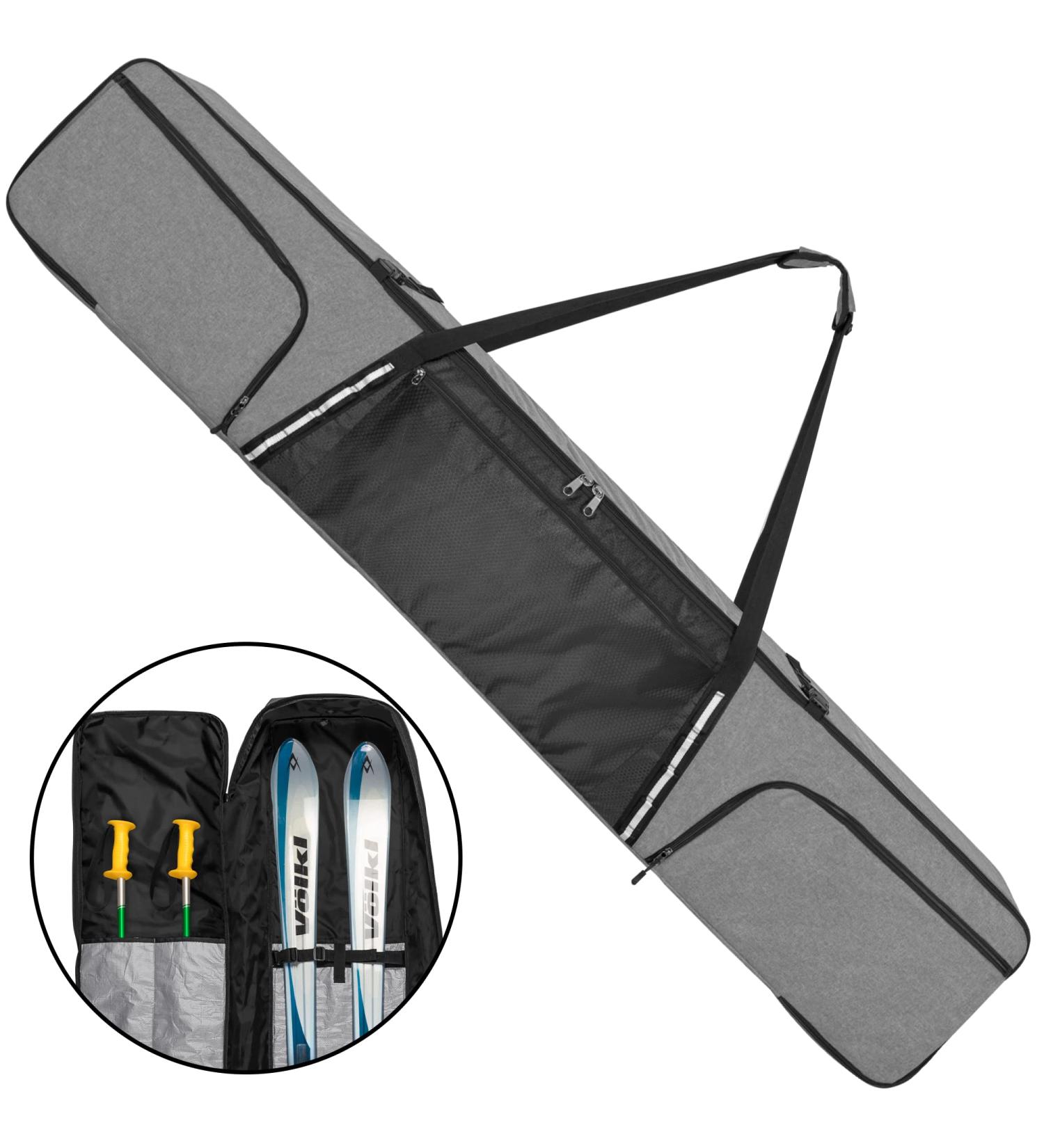 Ski Bag for Air Travel - Holds Snowboard or Pair of Skis with Zippered Pockets for Goggles, Gloves - Grey - Buy Online on GoSupps.com