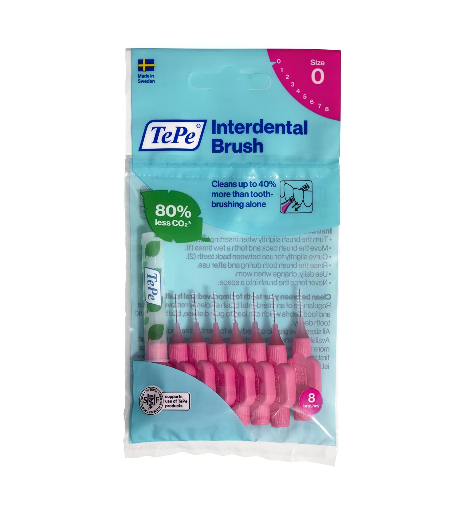TEPE interdental Brush Original Pink 0.4 mm/ISO 0 8PCs Plaque Removal Efficient Clean Between the Teeth Tooth Floss for Narrow Gaps