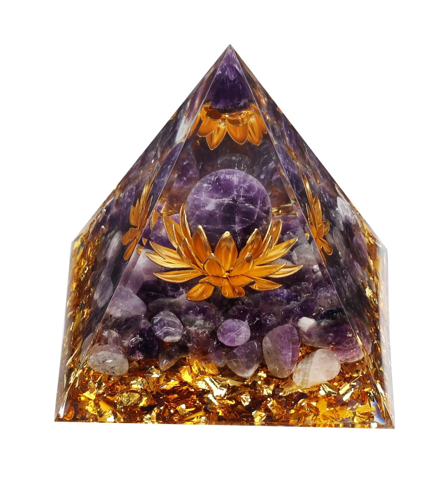 Orgone Pyramid Positive Energy Crystal Pyramid Flower of Life Quartz with Agate Protection Crystals Energy Generator for Stress Reduce Healing Meditation Attract Wealth Lucky (Amethyst PurpleBall) - Buy Online on GoSupps.com