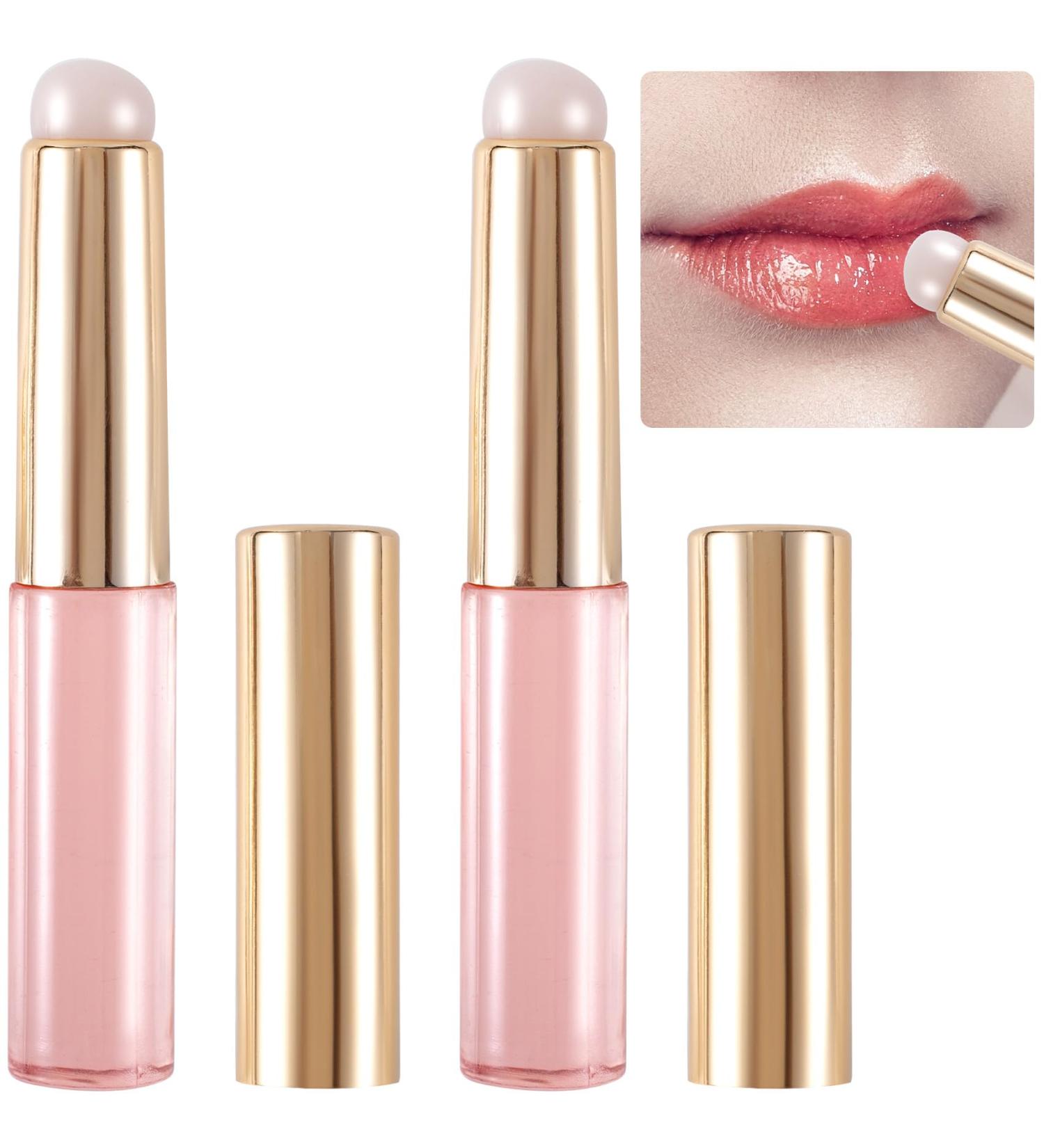 2pcs Silicone Lip Brush Set - Portable Round Head Applicator for Lipstick Lip Gloss & Makeup - Reusable Tool with Cover - Pink - Buy Online on GoSupps.com