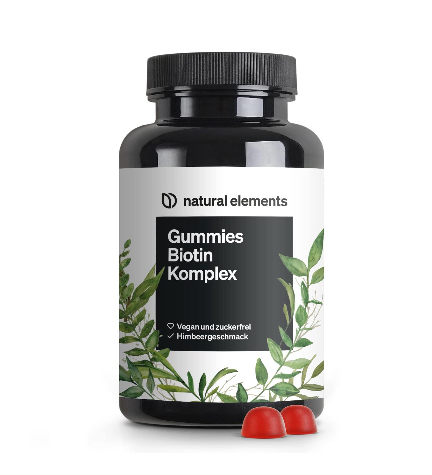 Natural Elements Biotin Hair Gummies - 120 Vegan Sugar-Free Raspberry Gummy Bears with 5000 g Biotin - Made in Germany - Buy Online on GoSupps.com