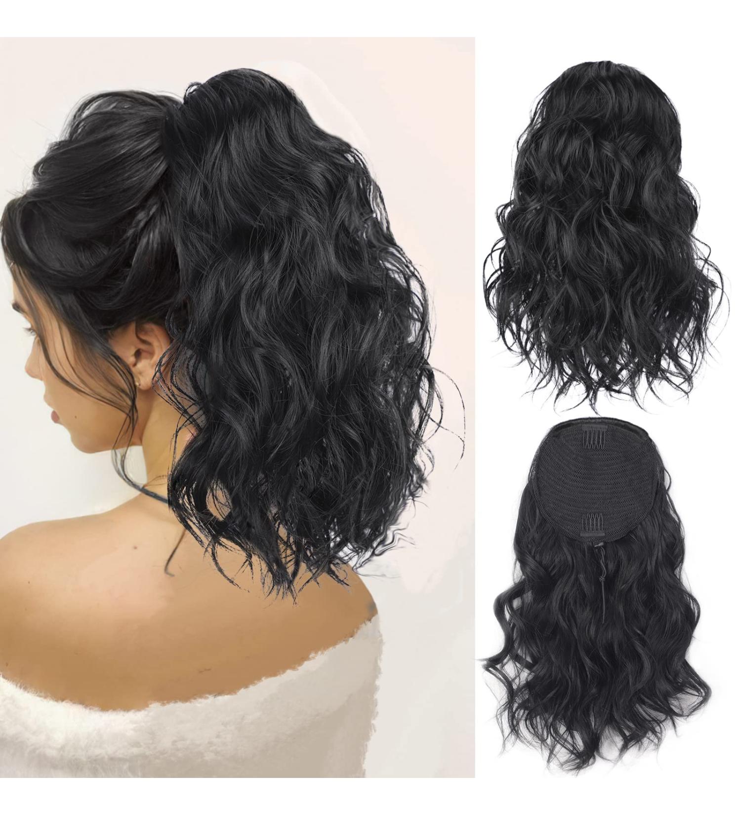 AISI BEAUTY 14 Short Curly Wavy Black Ponytail Extension | Synthetic Drawstring Ponytail for Women | Natural Looking Wavy Ponytail - Buy Online on GoSupps.com