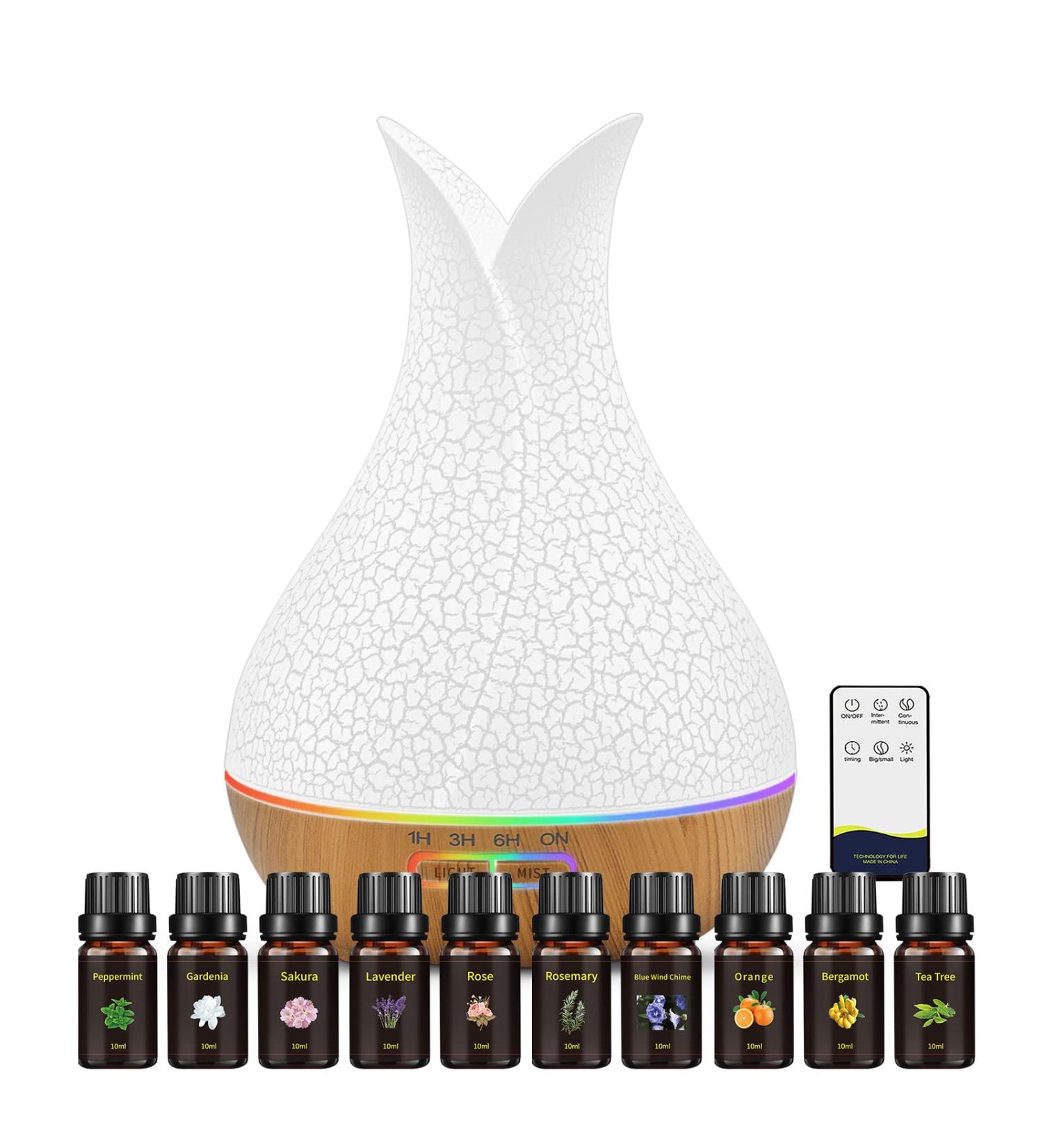 500ML Essential Oil Diffuser Gift Set - Aromatherapy Humidifier with 10 Oils, 2 Mist Modes, 4 Timers, 7 Ambient Lights - Waterless Auto Off - for Large Room, Home, Office - White - Buy Online on GoSupps.com