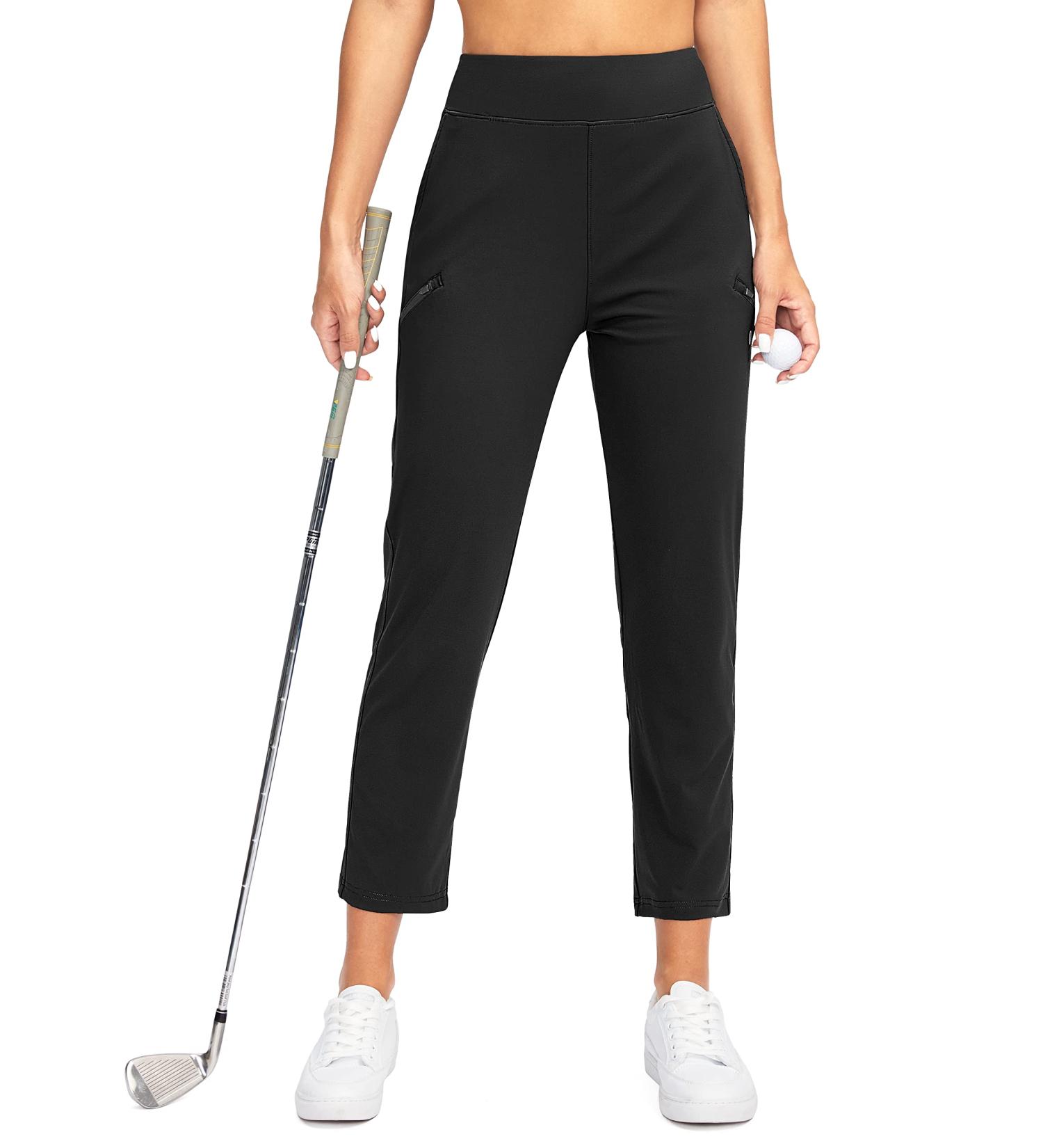 SANTINY Women's Golf Pants - 3 Zipper Pockets, Stretch High Waist, Ankle Length - Black XS - Buy Online on GoSupps.com