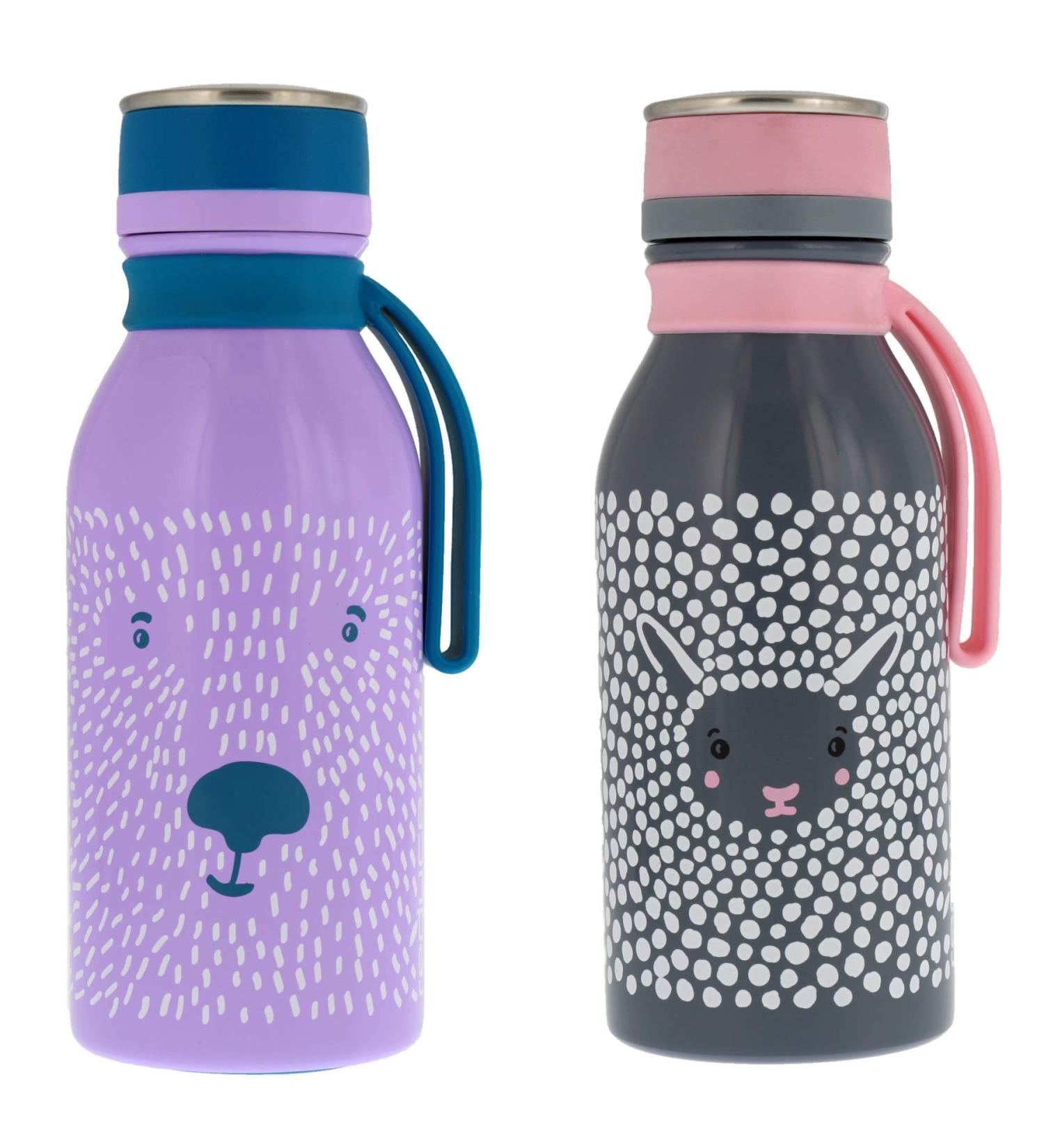 Hydro Pro Kids 14oz Stainless Steel Water Bottle - Vacuum Insulated, Leak Proof - Furry Friends Design, Purple Bear/Grey Sheep - Ideal for On the Go and Lunchboxes - Buy Online on GoSupps.com