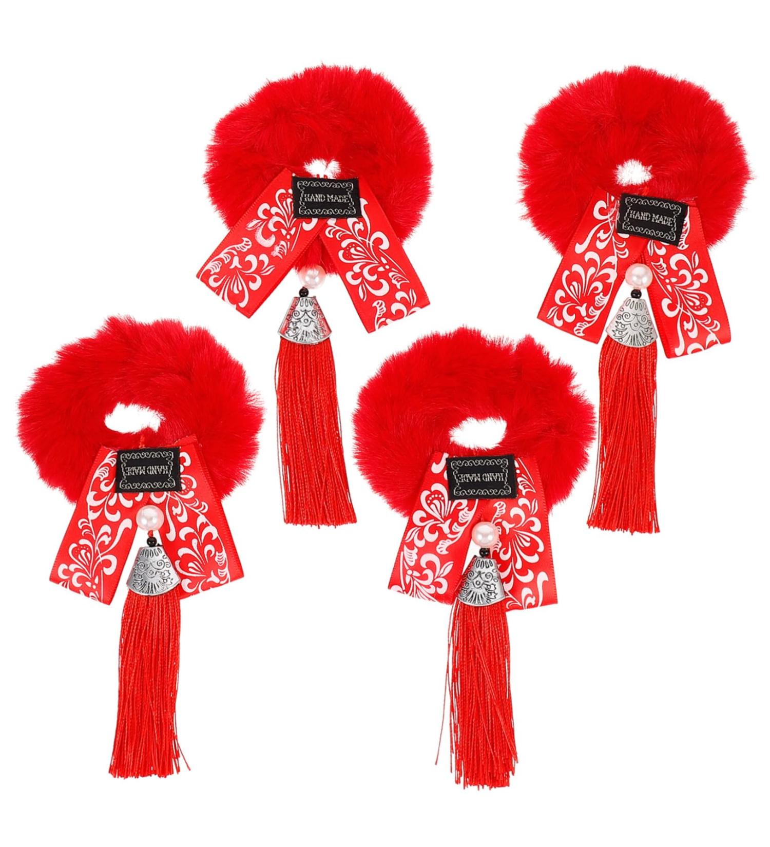 FRCOLOR 6 Pairs New Year Headdress Hair Scrunchies Elastic Hair Rope Red Ponytail Holder Hair Elastic Bracelet Ribbon Bands Kid Hair Ties Tassel Hair Rope Hair Ring Miss Zinc Alloy Girl - Buy Online on GoSupps.com