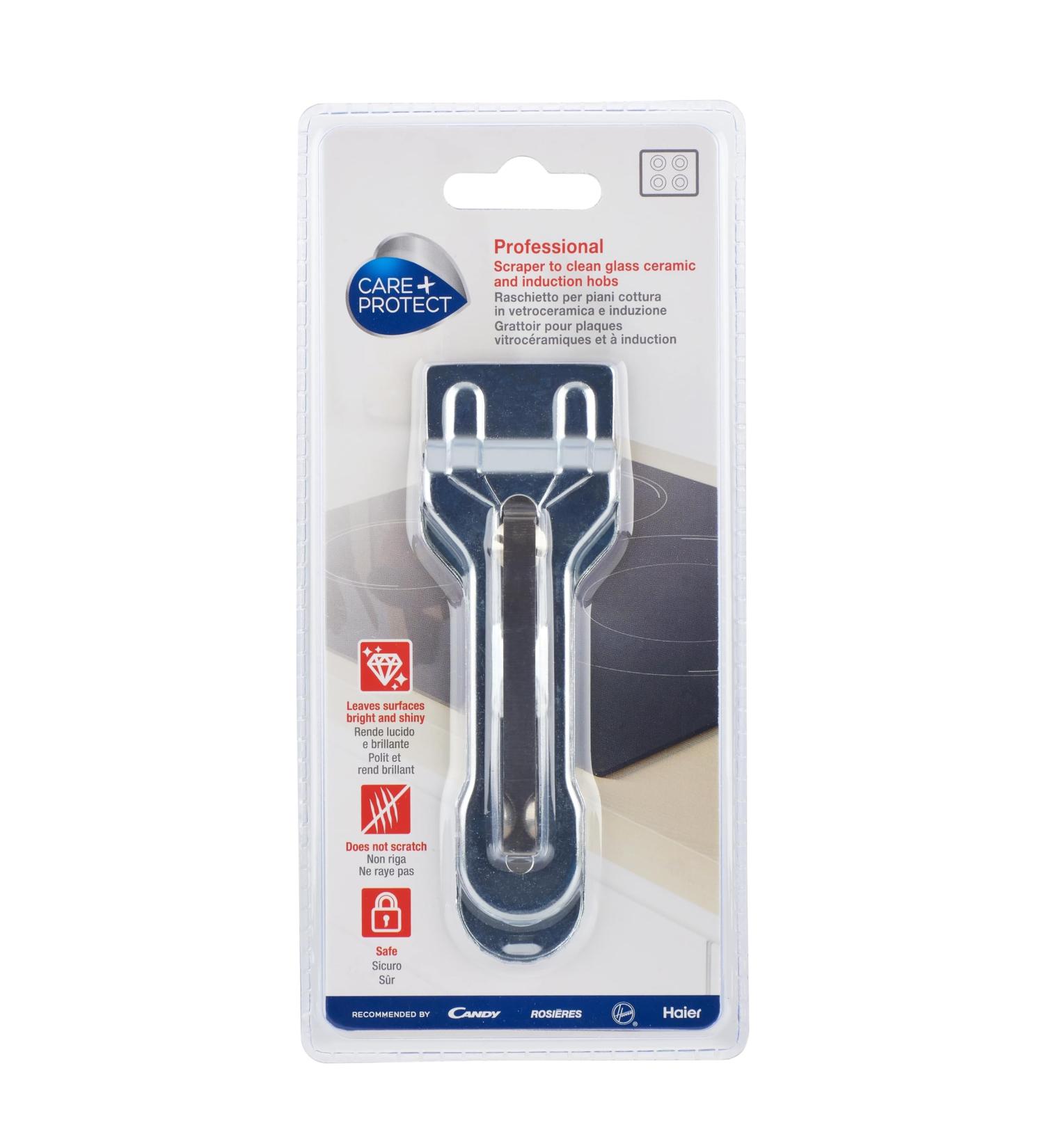 CARE + PROTECT Cleaning Scraper for Glass, Ceramic & Induction Hobs - No Scratch, Safe Blade, Leaves Surfaces Bright & Shiny - Replaceable Blade - Buy Online on GoSupps.com