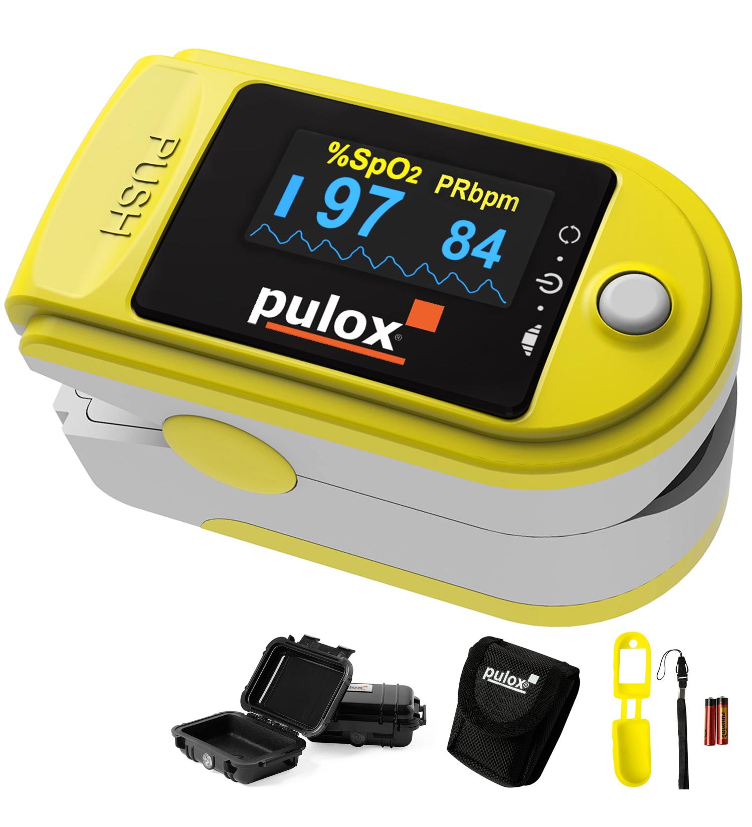 Buy Pulox PO-200 Pulse Oximeter Set - Accurate Oxygen Saturation Measurement in Yellow | Includes Hard Case Protective Cover & Batteries - Buy Online on GoSupps.com