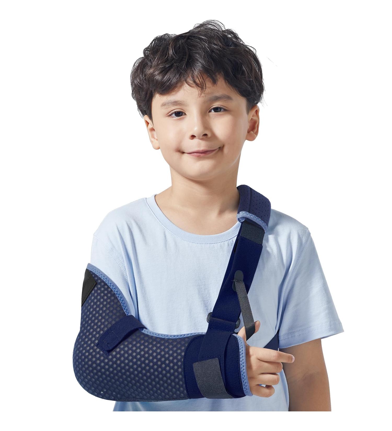 Velpeau Kids Arm Sling - Breathable Shoulder Immobilizer with Waist Strap for Children XS Size (Right Hand Mesh-Blue) - Ventilated Support Brace for Boys & Girls - Buy Online on GoSupps.com