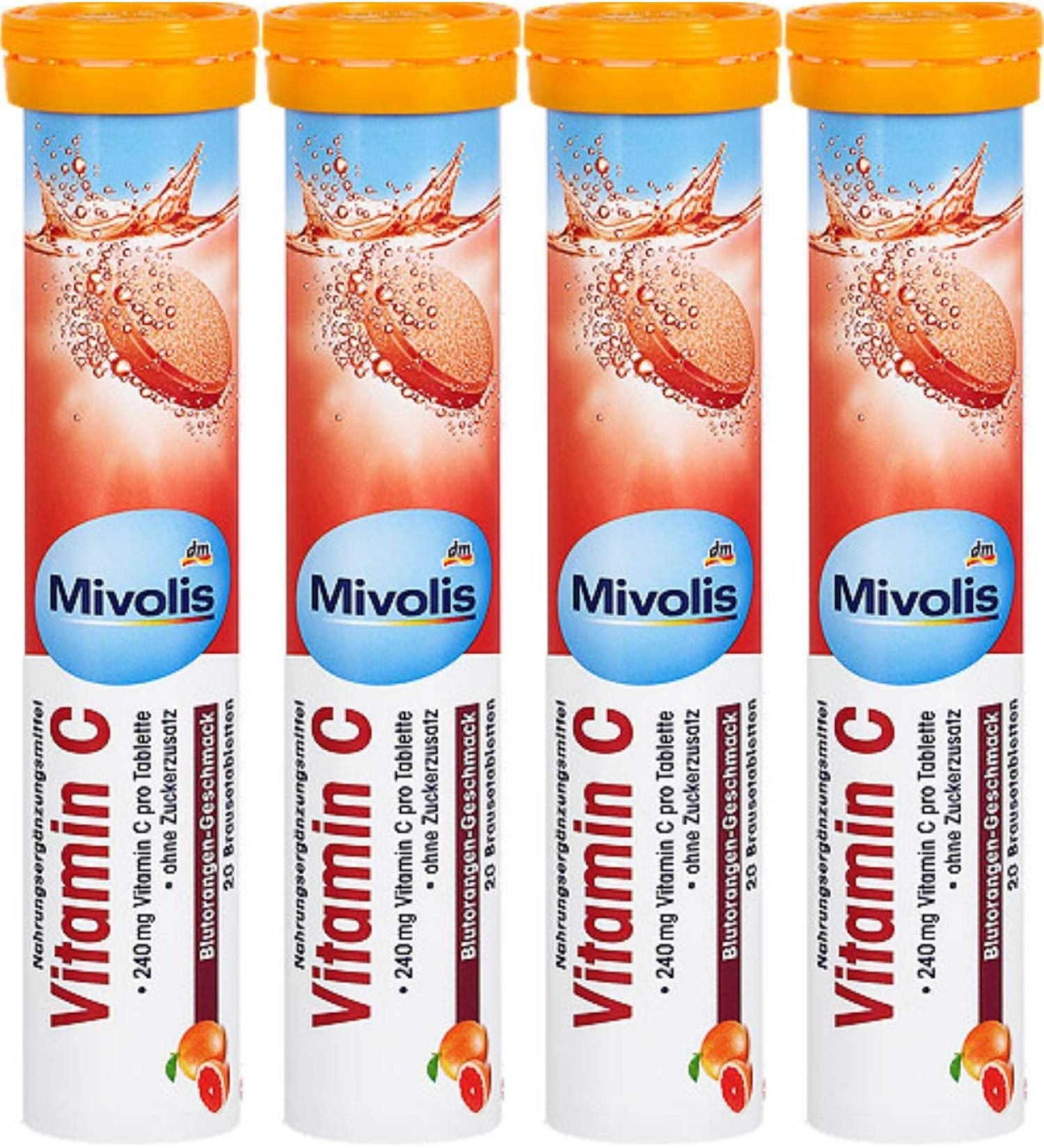 Mivolis Vitamin C Effervescent Tablets - 4 Packs x 20 pcs | Dietary Supplements from Germany - Buy Online on GoSupps.com