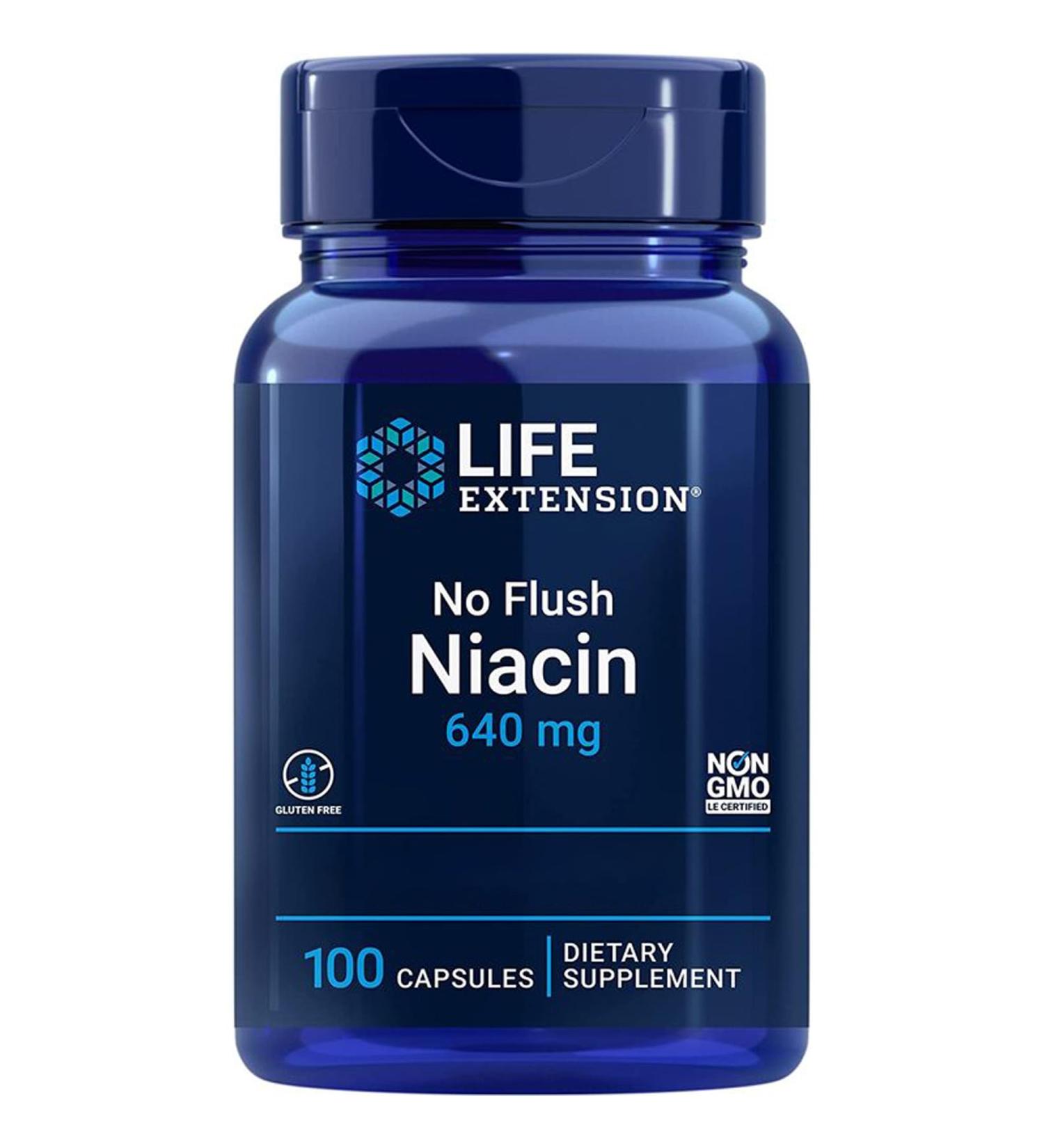 Life Extension No-Flush Niacin 100 Capsules | High Dose Vitamin B3 | Gluten-Free Soy-Free Non-GMO | Laboratory Tested - Buy Online on GoSupps.com