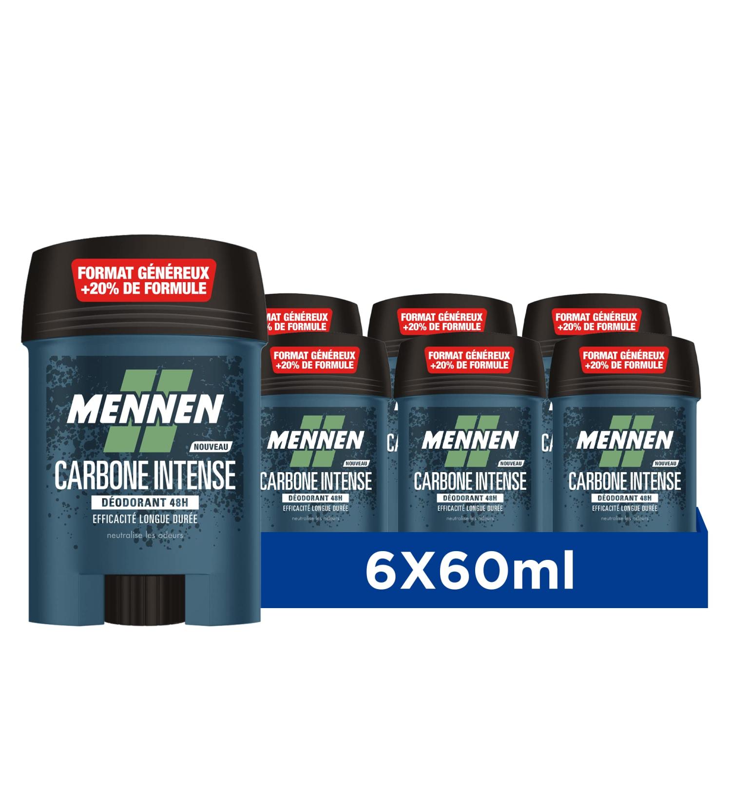 Mennen NATURAL FORCE Natural Deodorant for Men 48H Large Stick Alcohol-Free Anti-Stain - Pack of 6