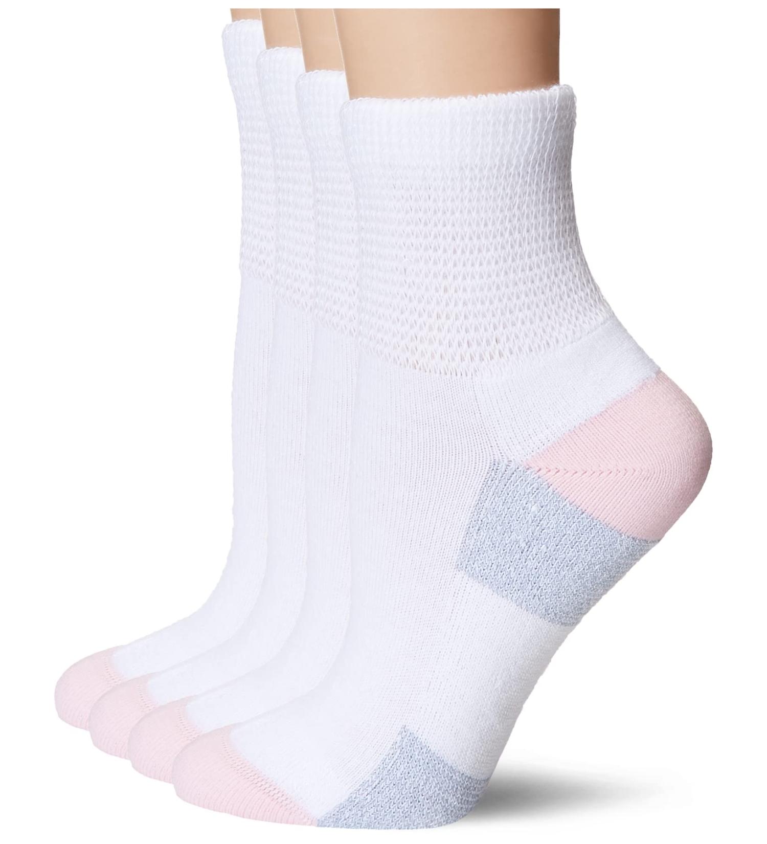 MediPeds Women's Casual Sock (Pack of 4) 3-8 White With Pink