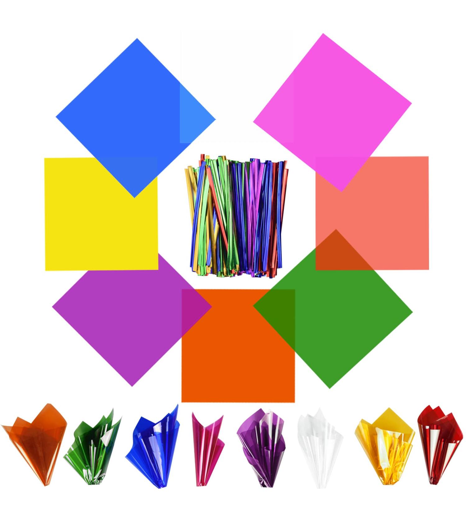 160 Pcs 8 Colors Cellophane Sheets 7.5x7.5 Inch Transparency Colored Celofan Wrap Paper Colorful Clear Cello Squares for DIY Arts Craft Food Party Halloween Christmas Cookies Candy Treats Flower Basket - Buy Online on GoSupps.com