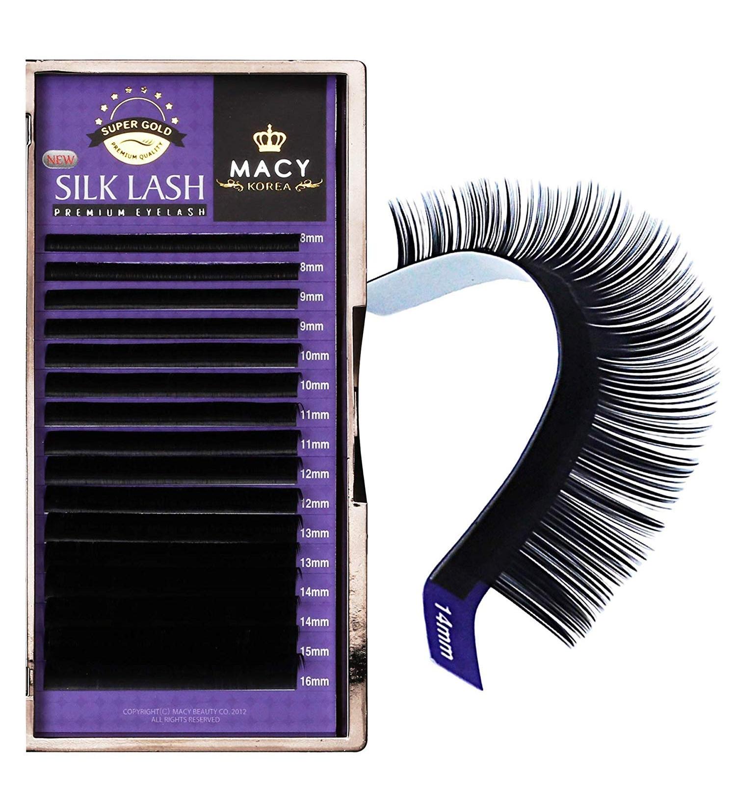 MACY Silk Eyelashes for Extensions - 0.15mm Thickness B Curl 10mm Length | Premium Quality & Glossy Finish - Buy Online on GoSupps.com