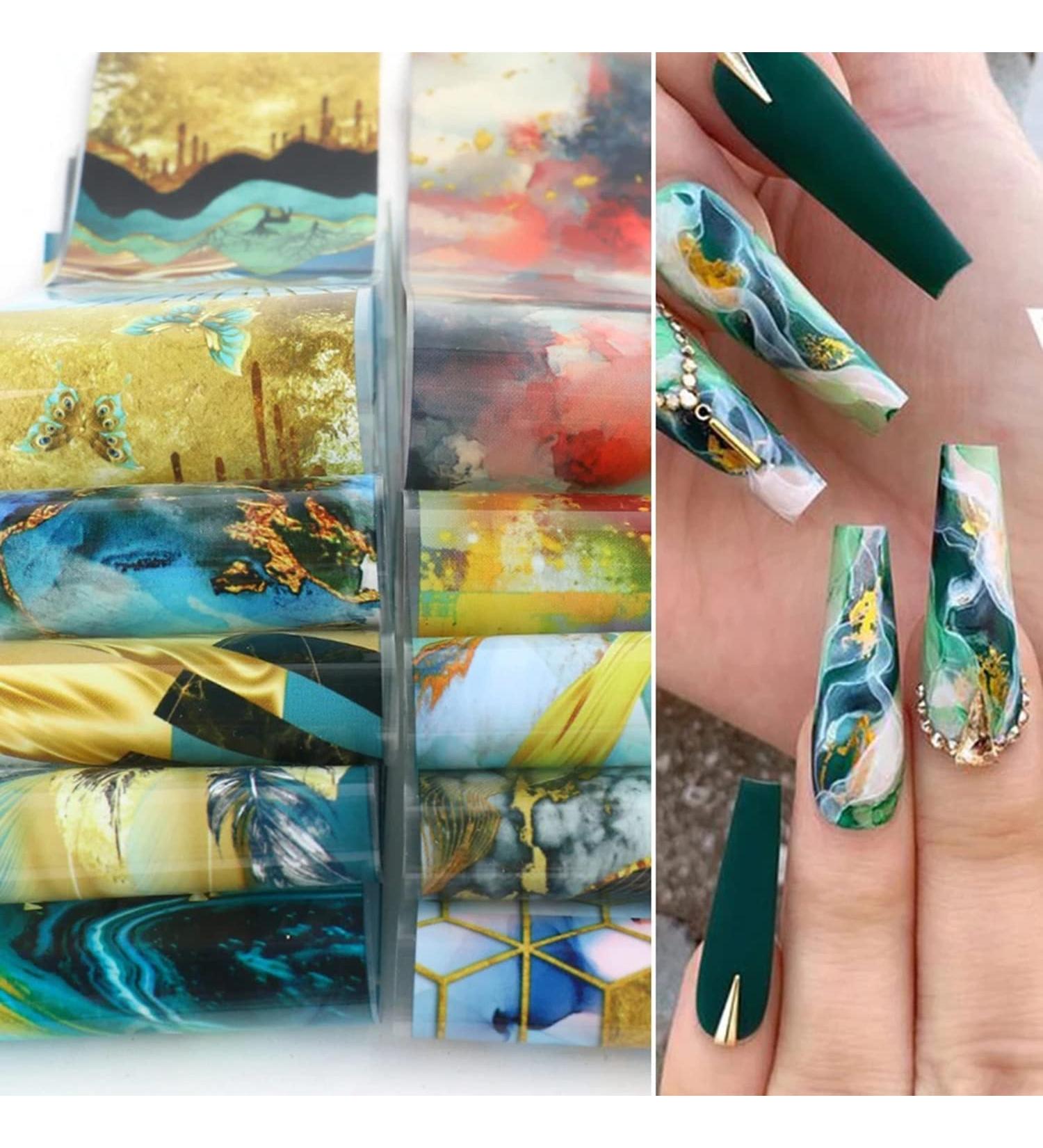 Marble Nail Art Foil Transfer Stickers - 10 Sheets | Holographic Starry Sky Design for Women & Girls - Buy Online on GoSupps.com