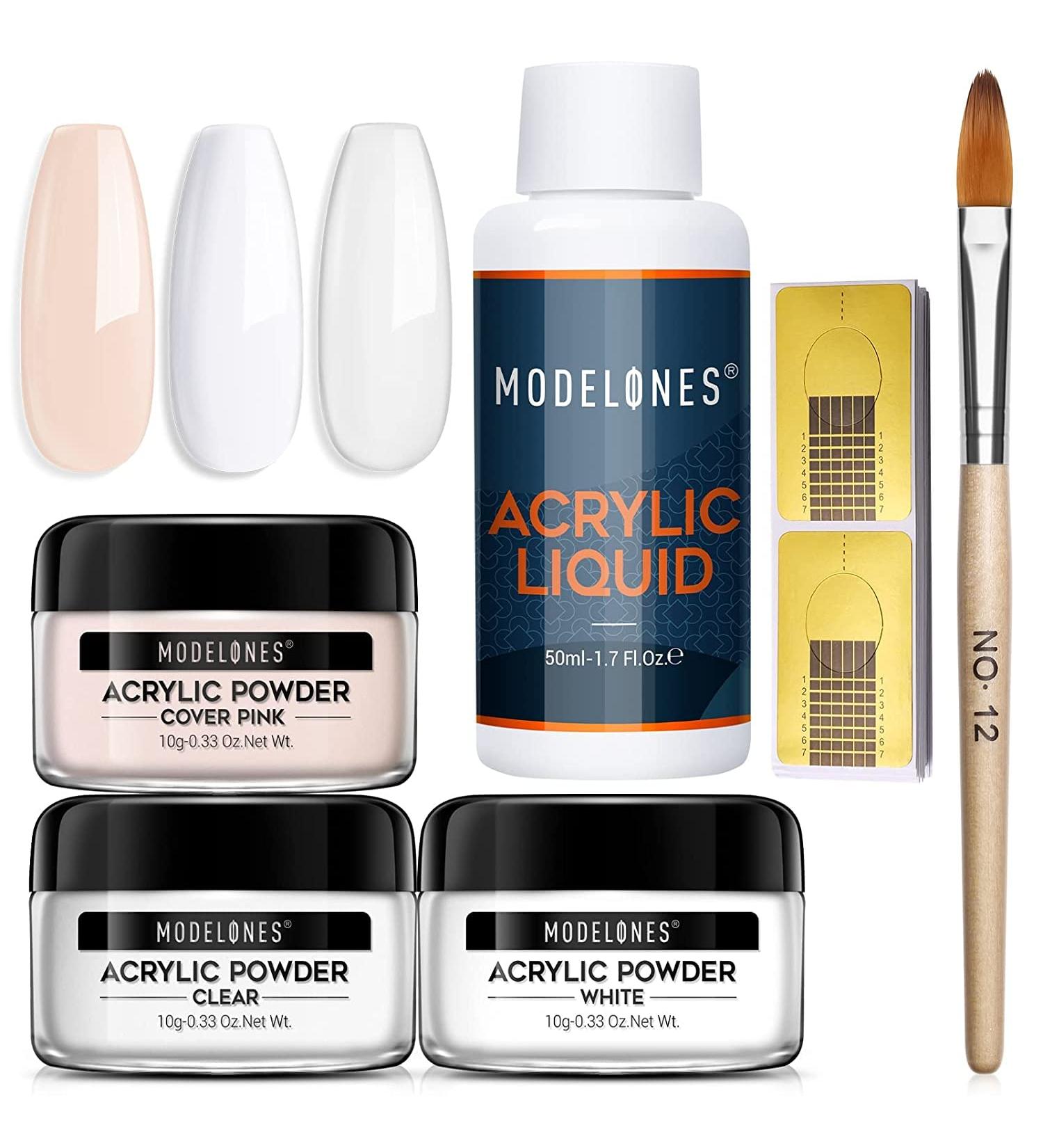 Modelones Acrylic Nail Kit - Acrylic Powder and Liquid Monomer with Nail Brush, Forms, 3 Colors - Perfect for Nail Extensions and 3D Manicures - Buy Online on GoSupps.com