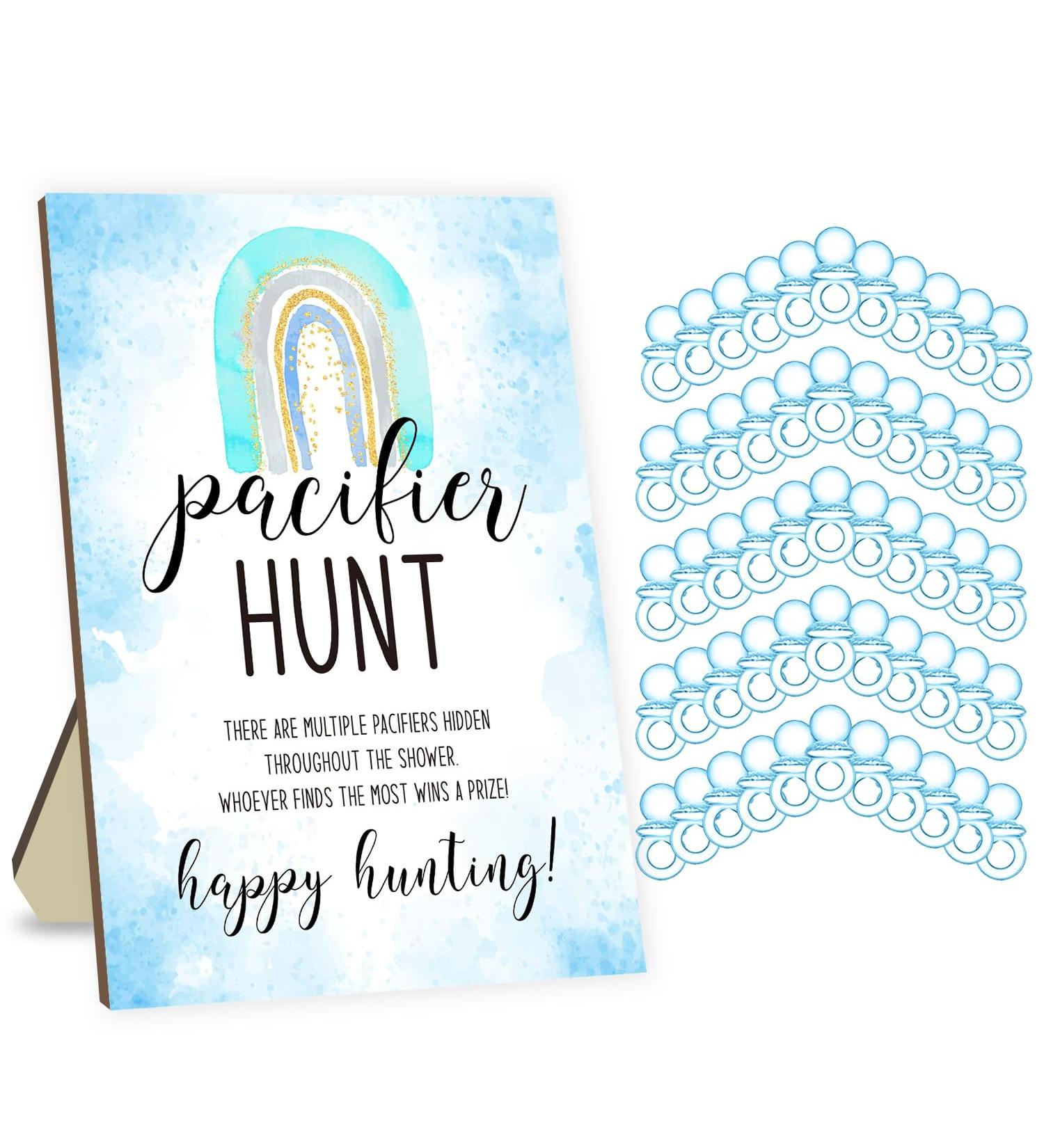 Pacifier Hunting Game for Baby Shower | Bohemian Rainbow Theme Party Game Sets | Includes 50 Blue Acrylic Pacifiers & Sign - Buy Online on GoSupps.com