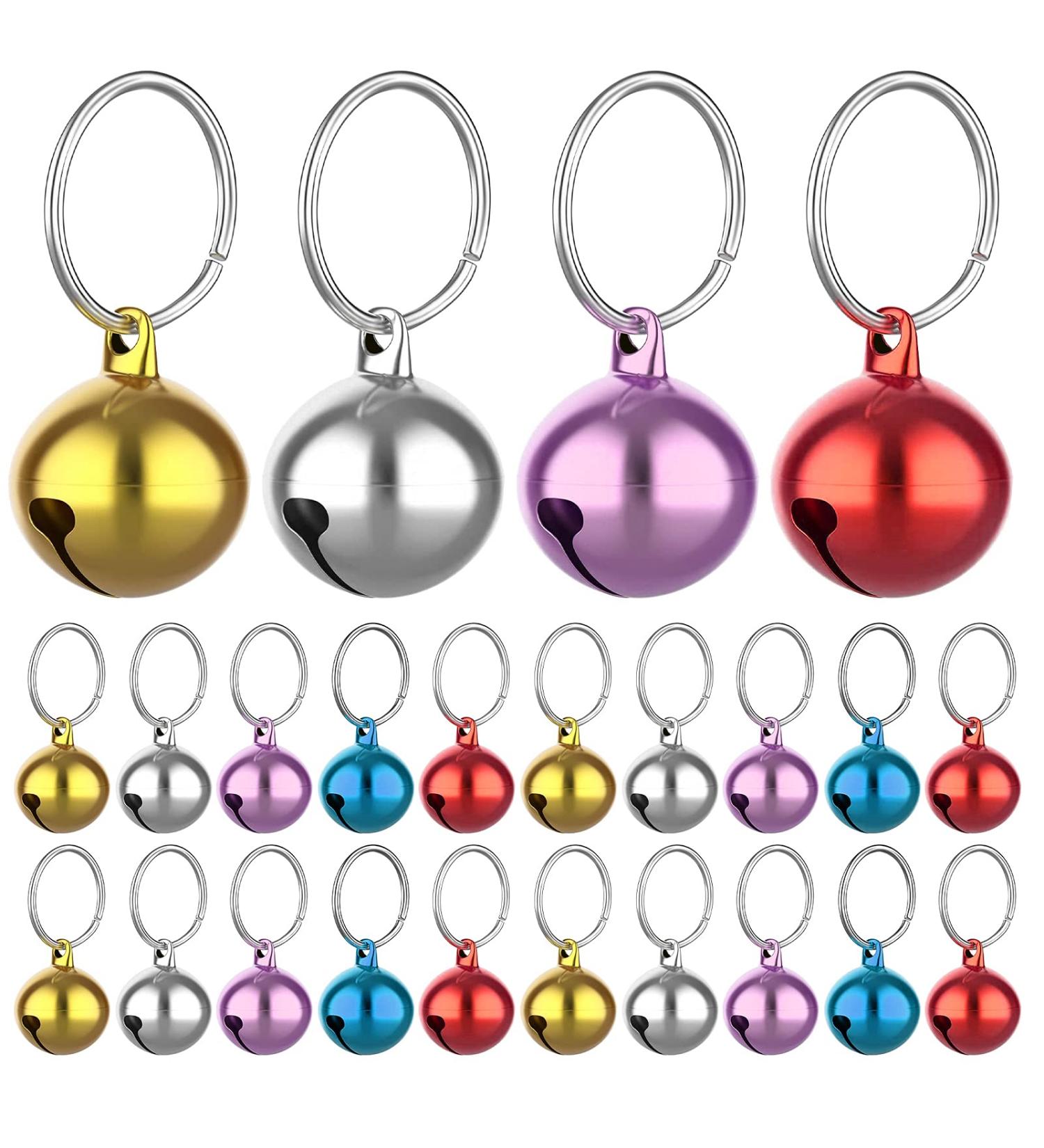 Molain 24pcs Cat Bells with Keyrings- Dog Collar Bells Training Jingle Bell Collar Pendant Pet Accessories Festival Party DIY Small Bells Mixed Color - Buy Online on GoSupps.com
